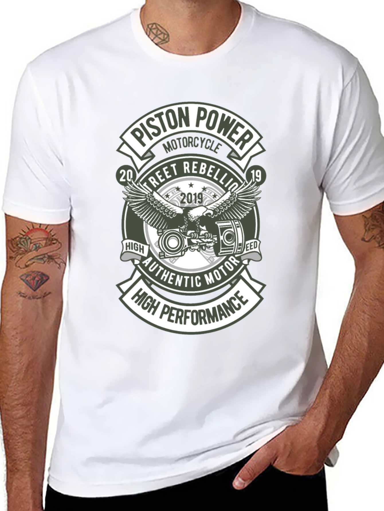 Black Piston Power Motorcycle T-Shirt - Street Rebellion view 8