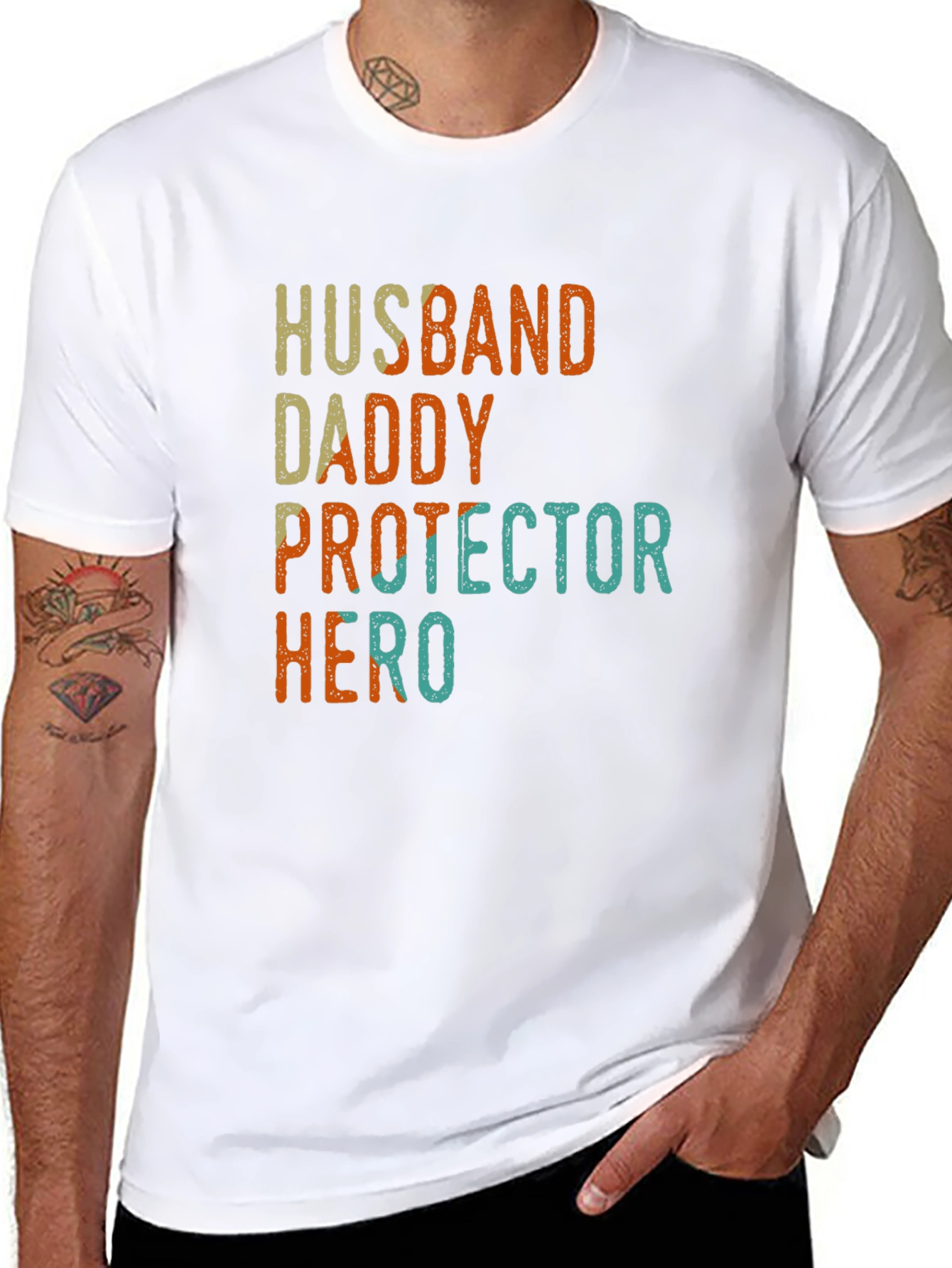 Black Husband Daddy Protector Hero Graphic T-Shirt view 8