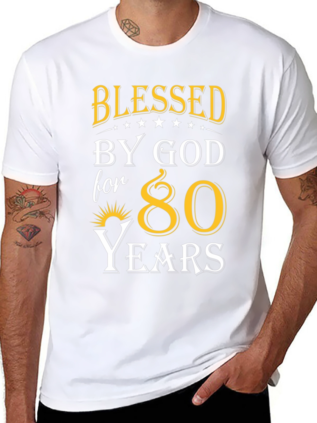 Black Blessed by God 80 Years T-Shirt view 8