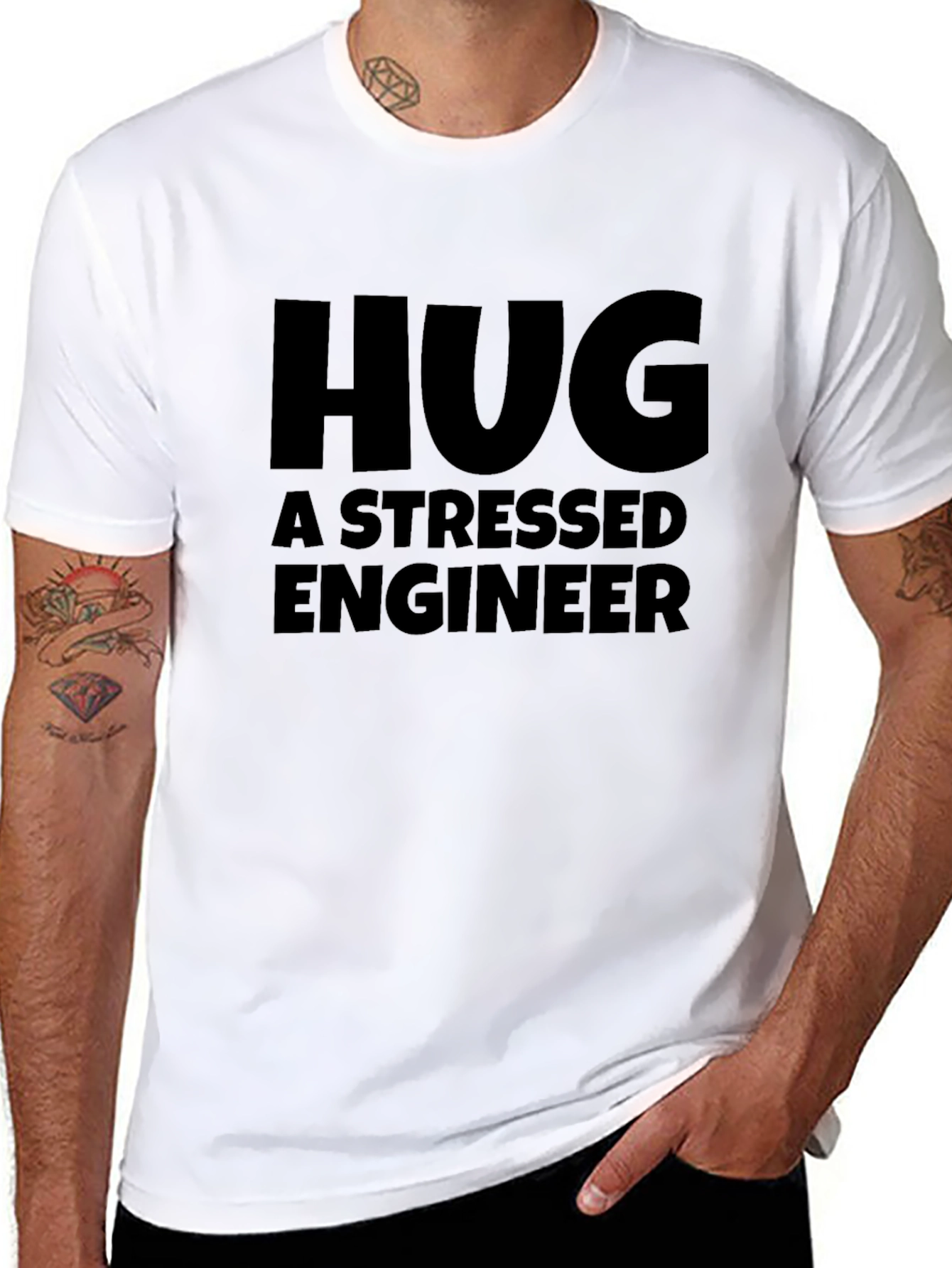 Black Hug a Stressed Engineer T-Shirt Funny Gift Tee view 8