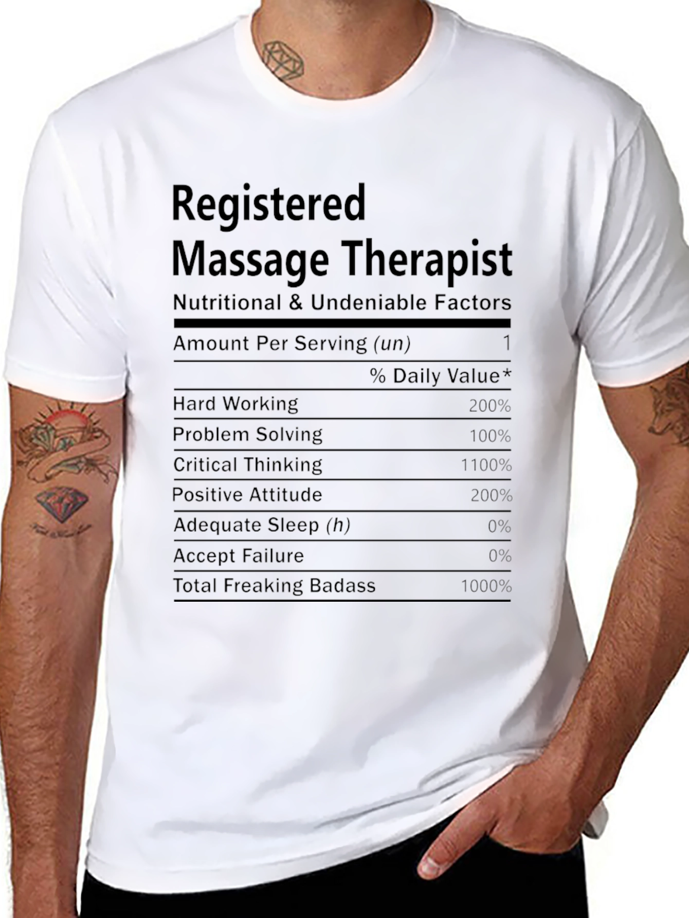 Black Registered Massage Therapist Nutritional Facts T-Shirt view 8