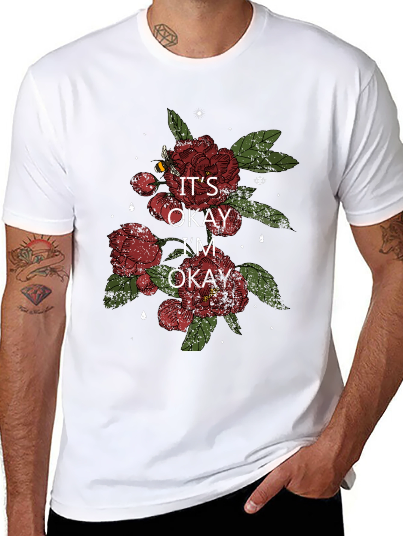 Black It's Okay I'm Okay Floral T-Shirt view 8