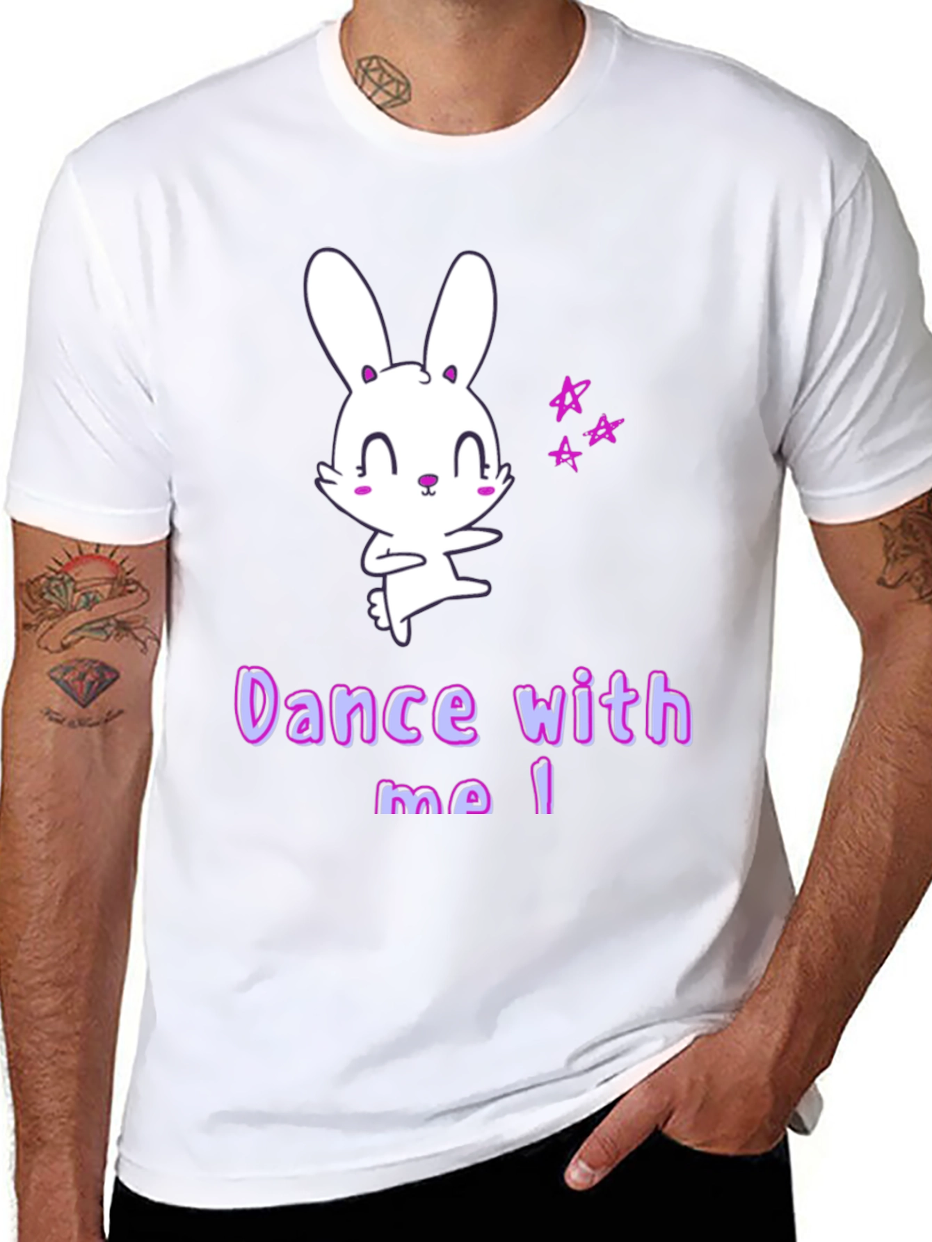 Black Cute Cartoon Bunny Dance With Me T-Shirt view 8