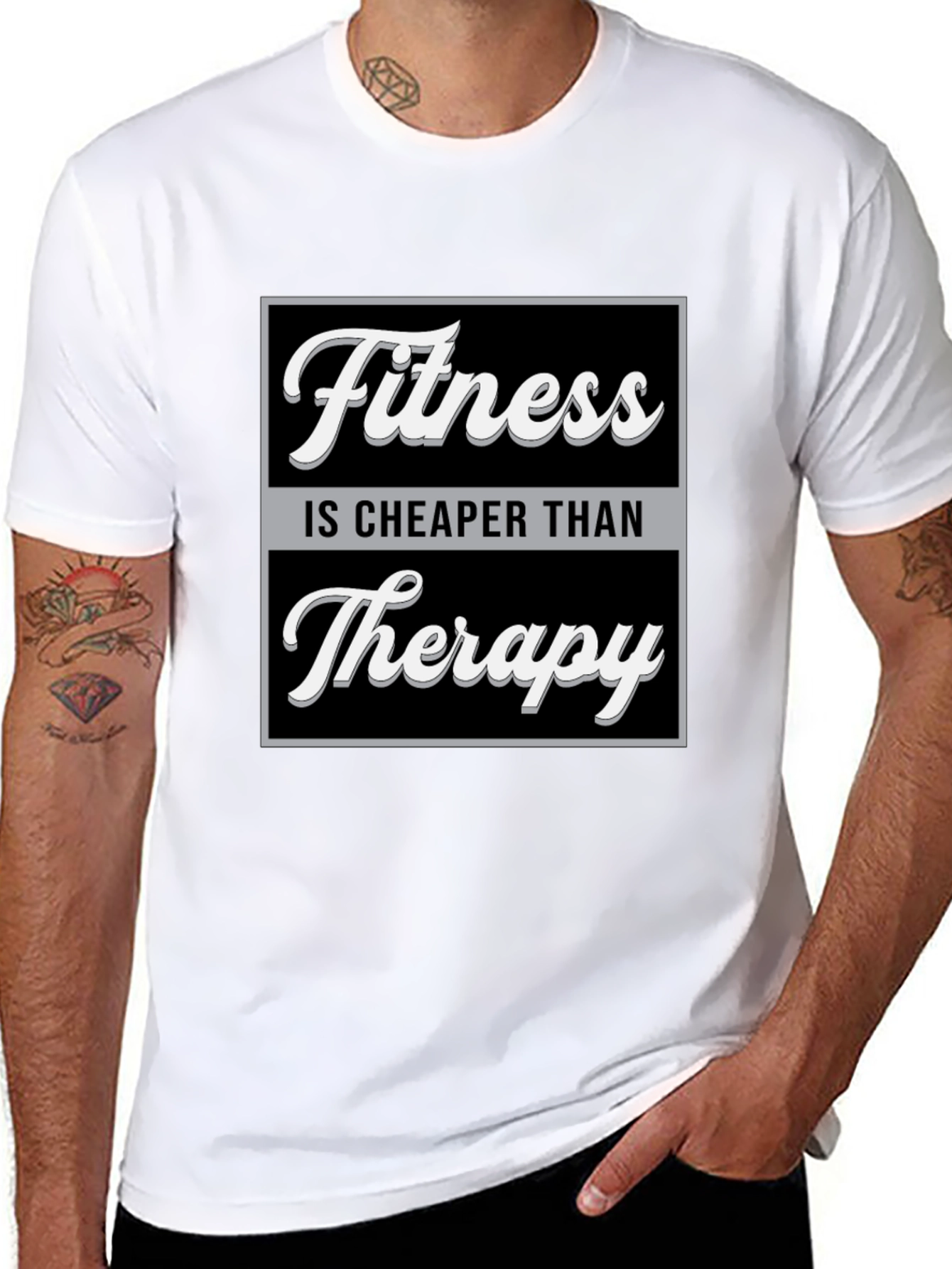 Black Fitness is Cheaper Than Therapy Graphic T-Shirt view 8