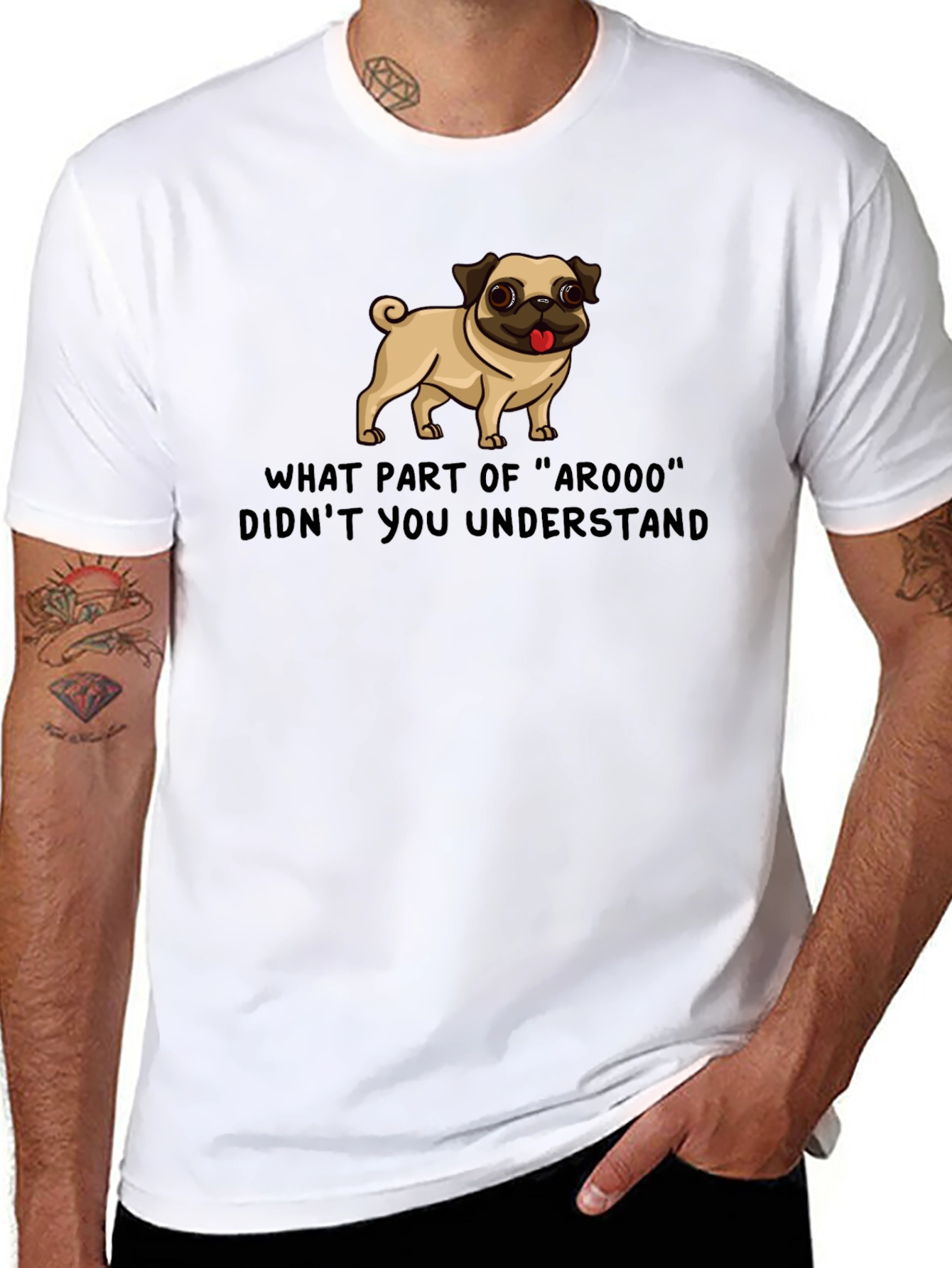 Black Funny Pug ArOOO T-Shirt - Dog Lover Tee view 8