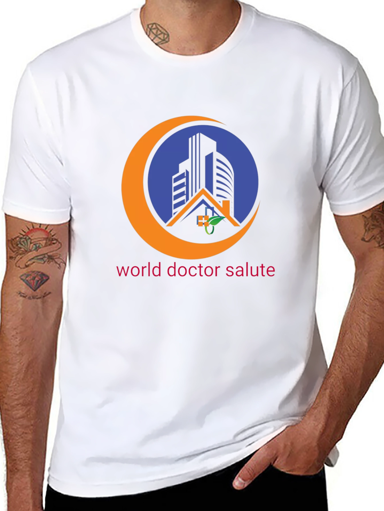 Black World Doctor Salute Black T-Shirt view 8