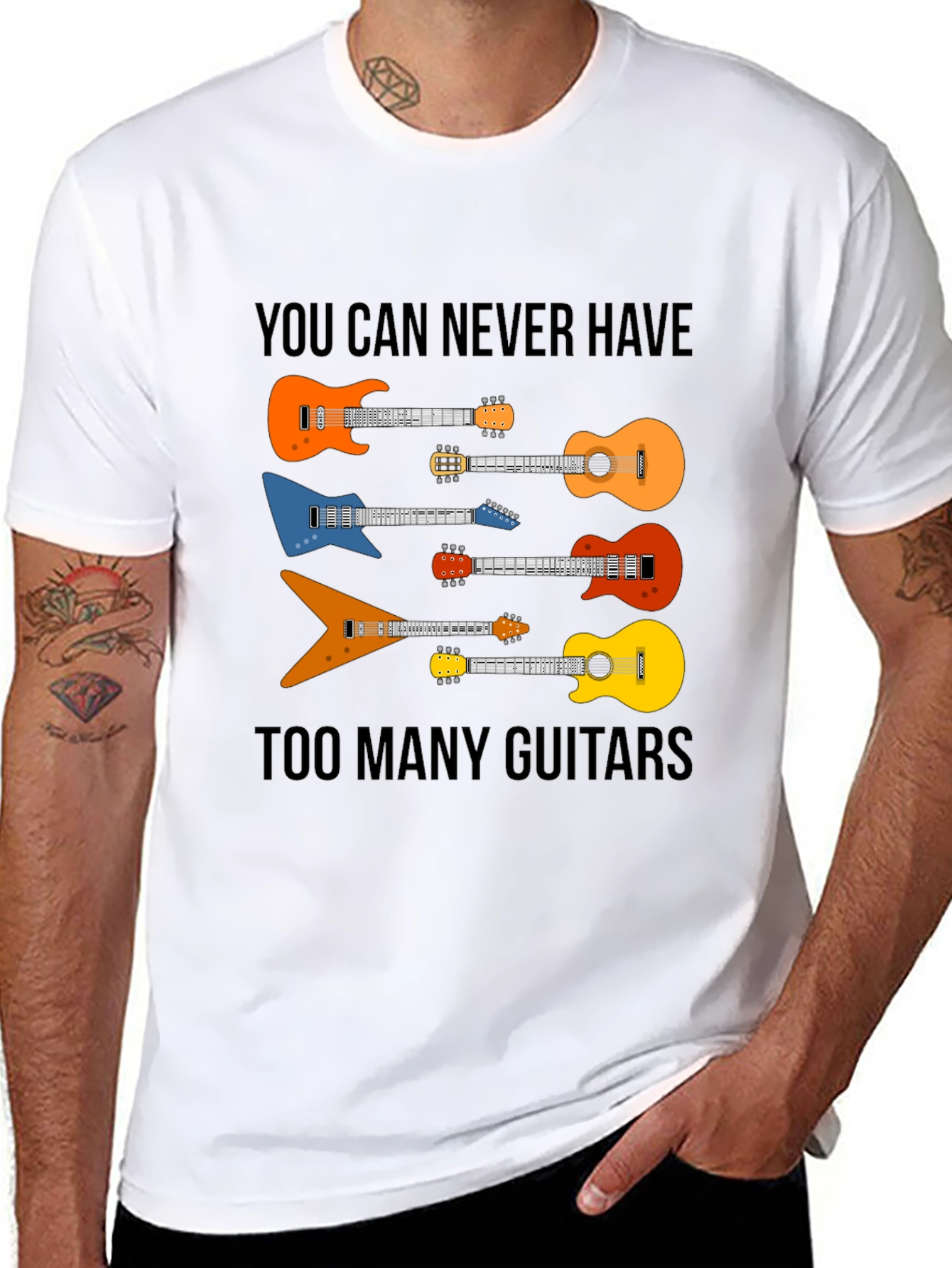 Black Guitar Lover T-Shirt - You Can Never Have Too Many Guitars view 8