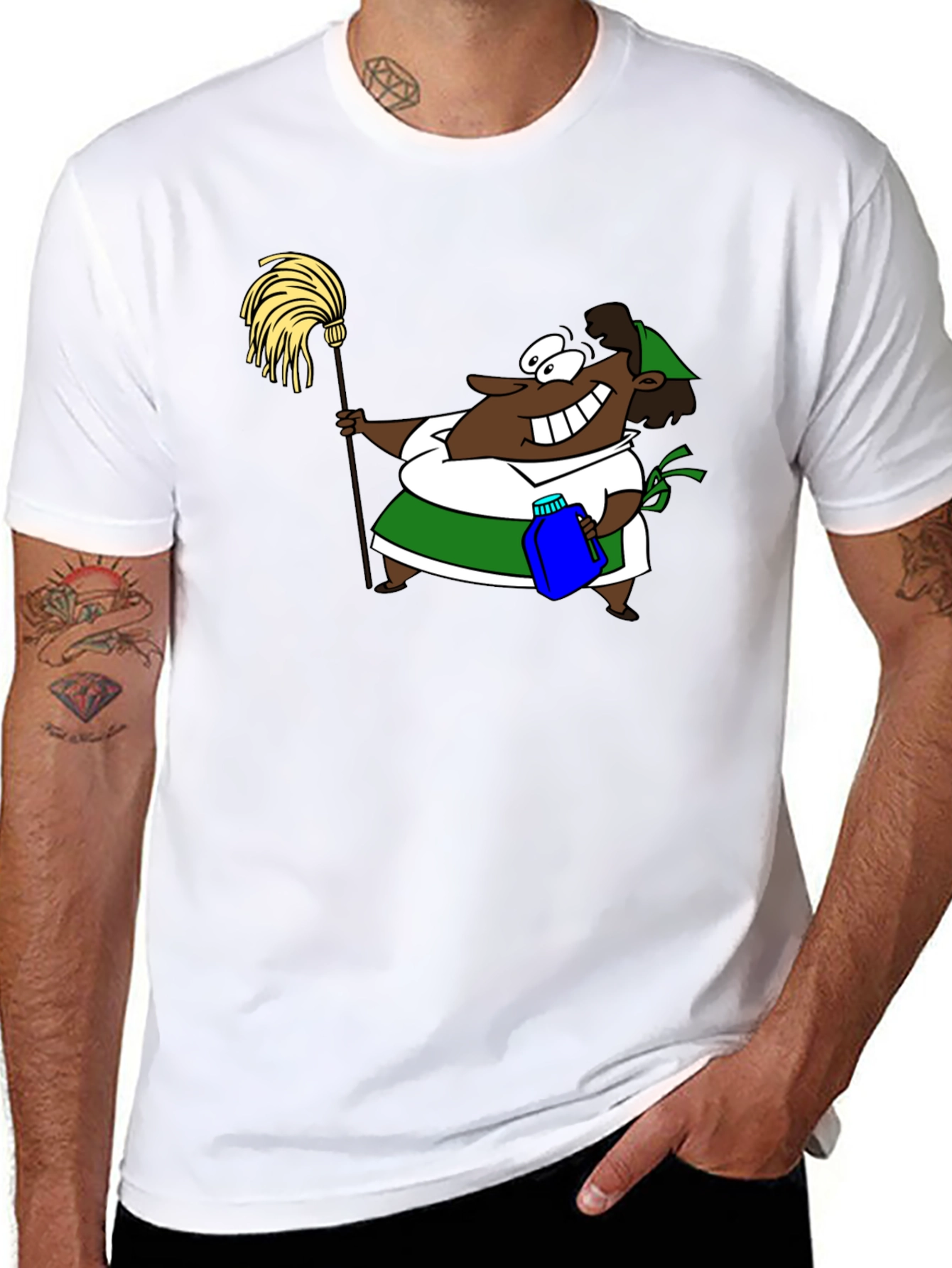 Black Cartoon Cleaning Lady Graphic Tee view 8