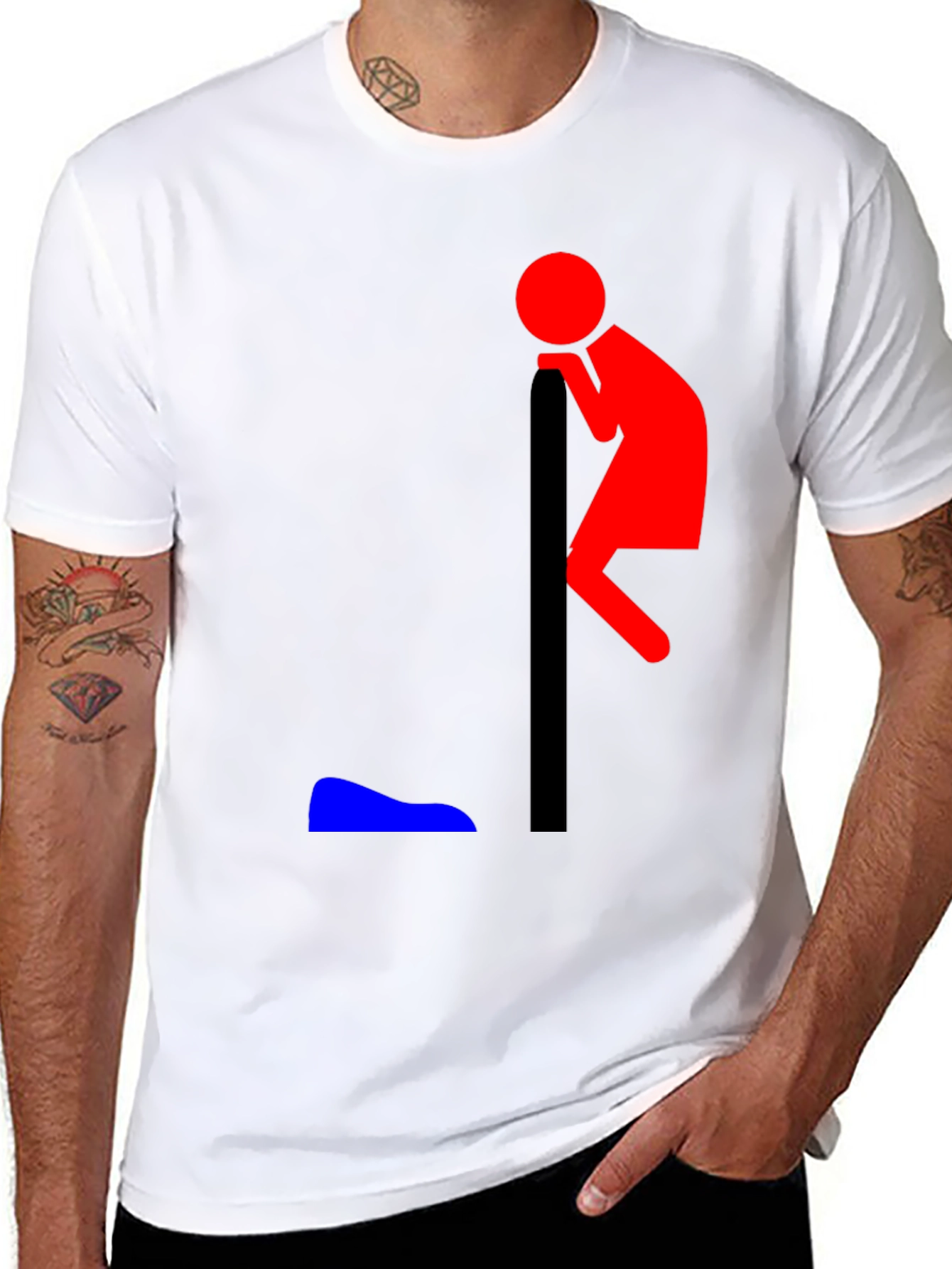 Black Funny Leaning Man Graphic T-Shirt view 8