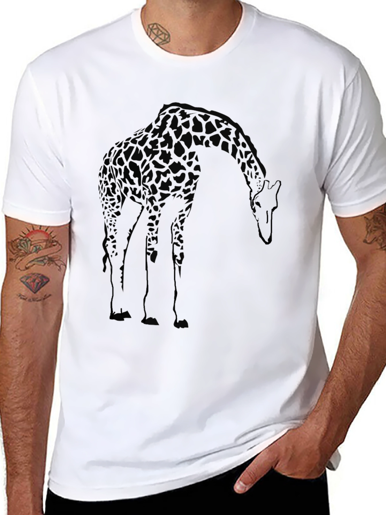 Black Giraffe Graphic Print Crew Neck T-Shirt view 8