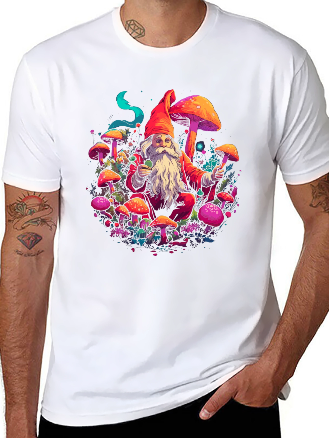 Black Mushroom Gnome Graphic Tee - Funky Design view 8