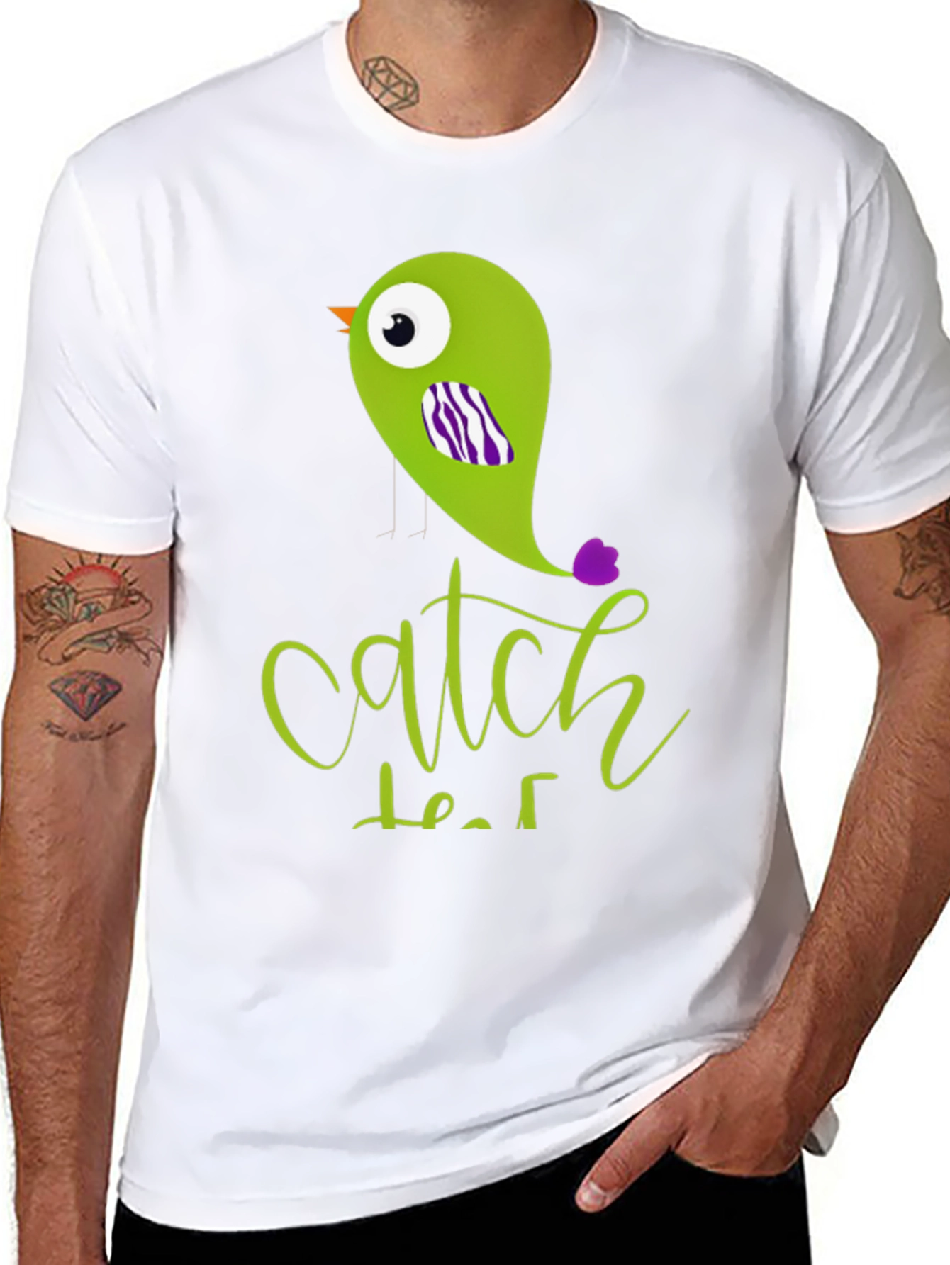 Black Catch That Bird Graphic Tee - Men's Black T-Shirt view 8