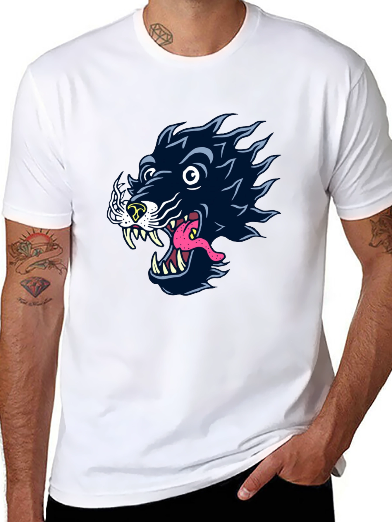 Black Wolf Graphic Tee - Black Cotton T-Shirt view 8