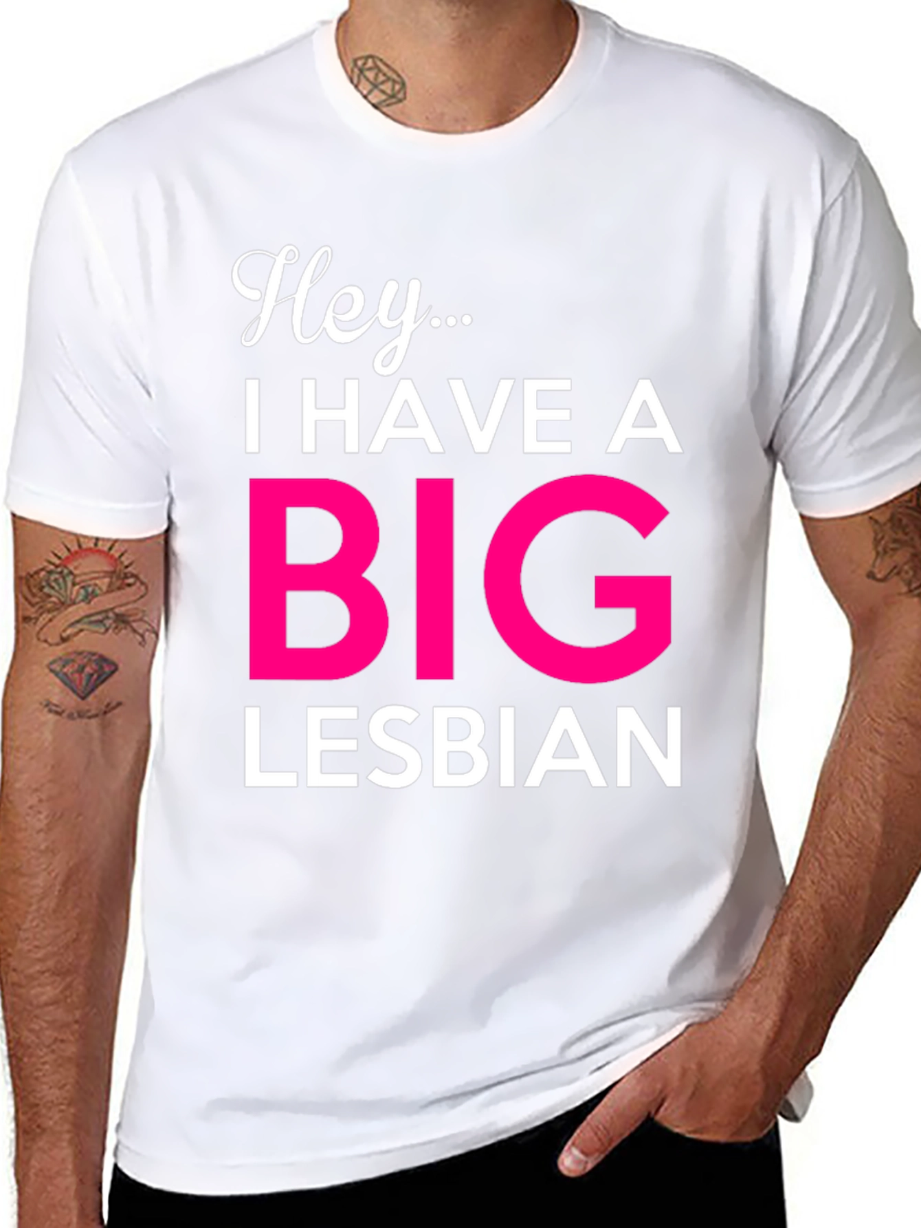Black Hey... Big Lesbian Novelty T-Shirt view 8