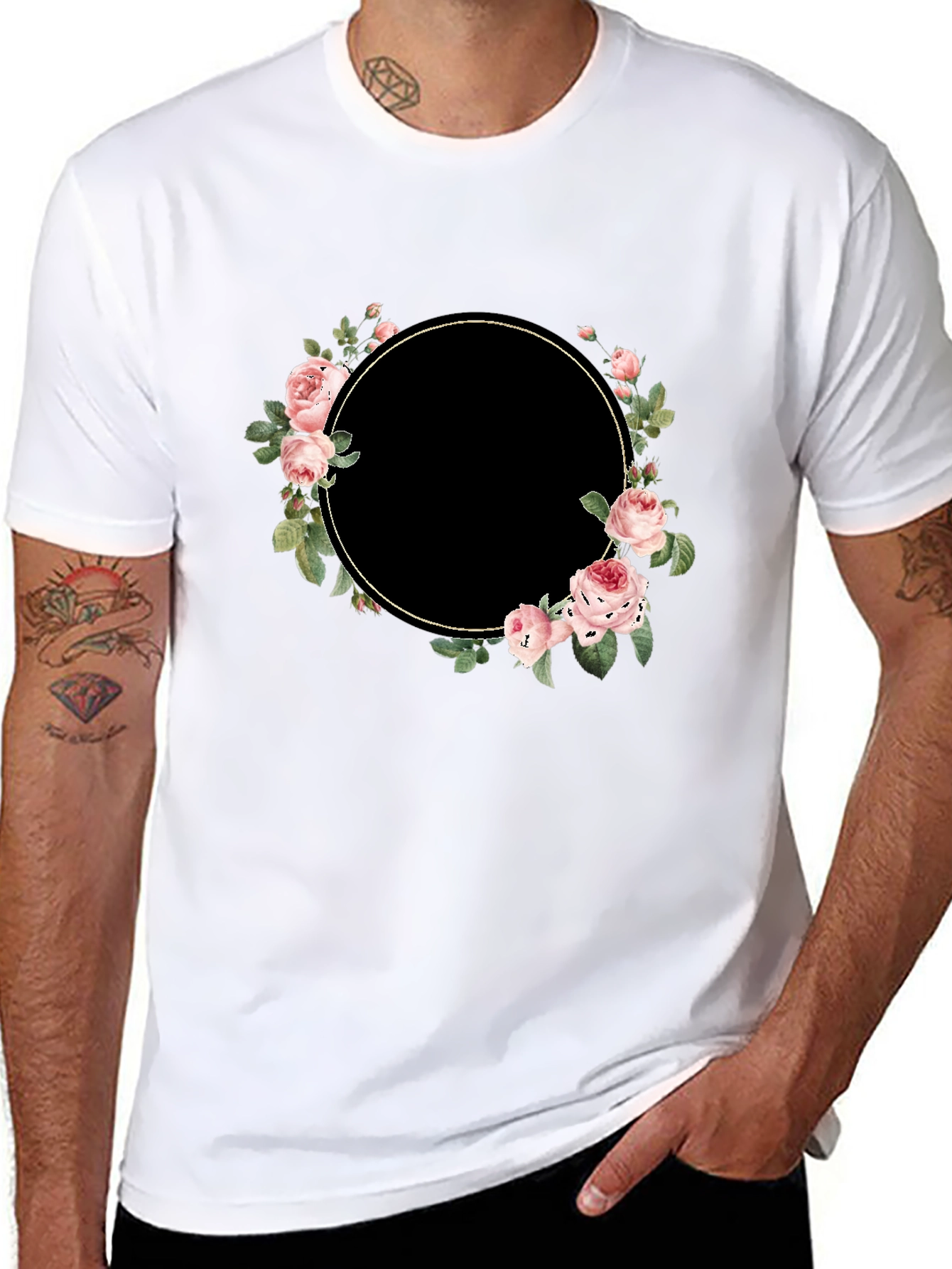 Black Floral Wreath Black T-Shirt - Stylish and Unique view 8