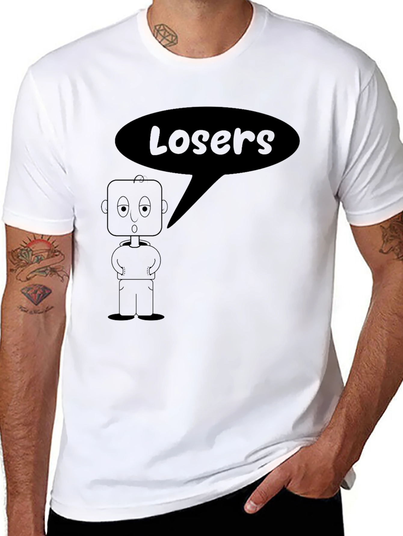 Black Losers Robot Graphic Tee - Mens Black T-Shirt view 8