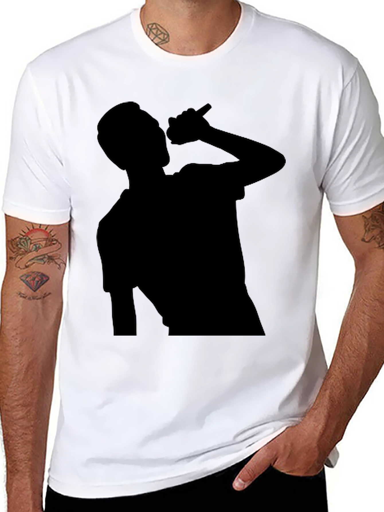 Black Silhouette Singer Graphic Tee - Black Cotton T-Shirt view 8