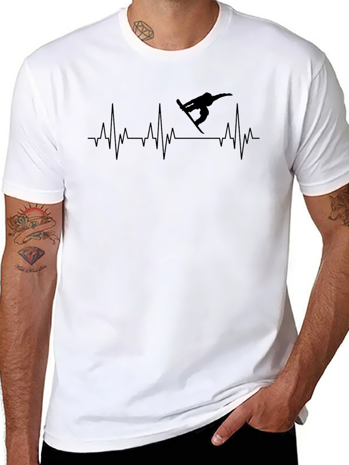 Black Snowboard Heartbeat Black T-Shirt view 8