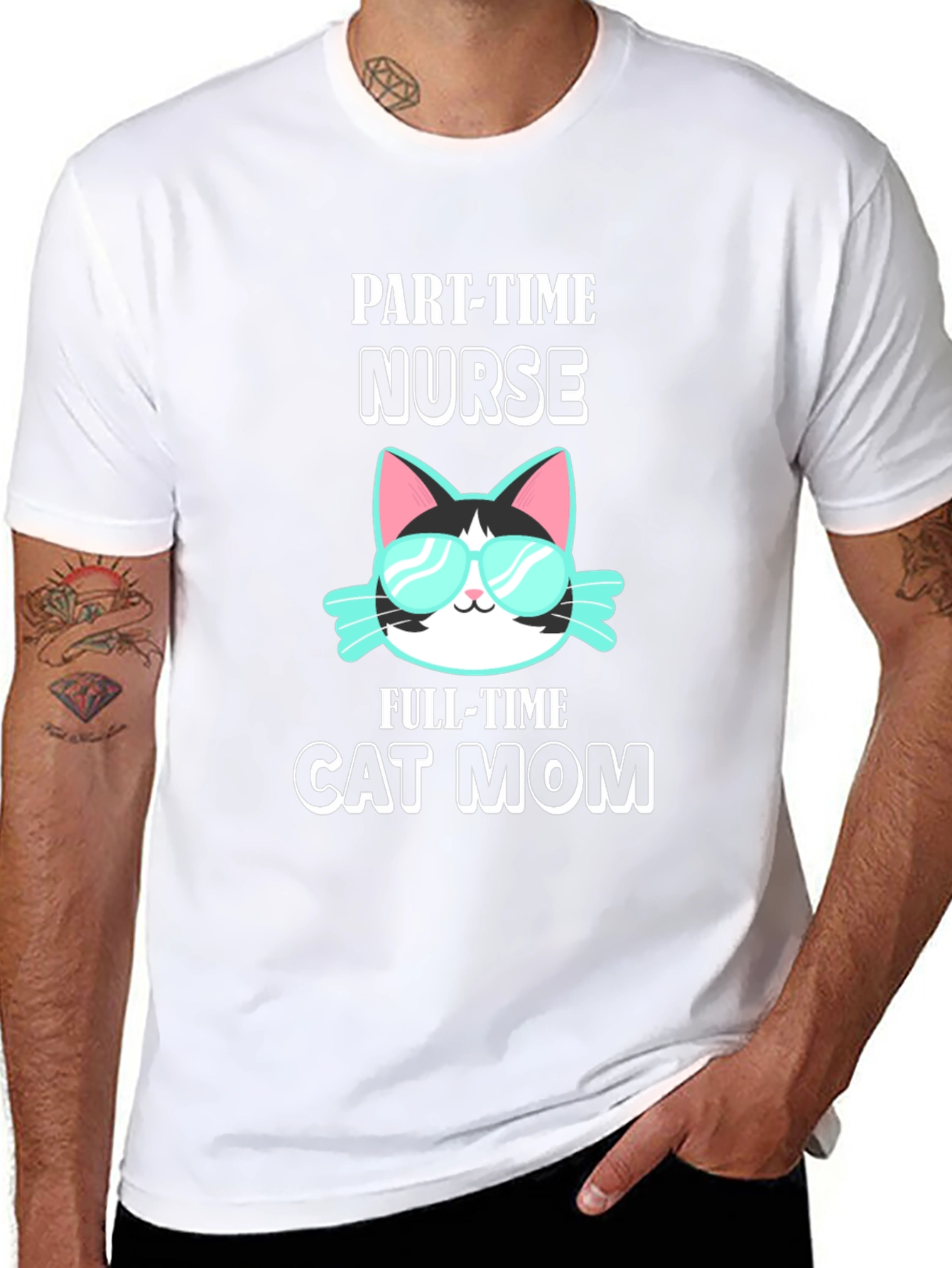 Black Part-Time Nurse Full-Time Cat Mom T-Shirt view 8