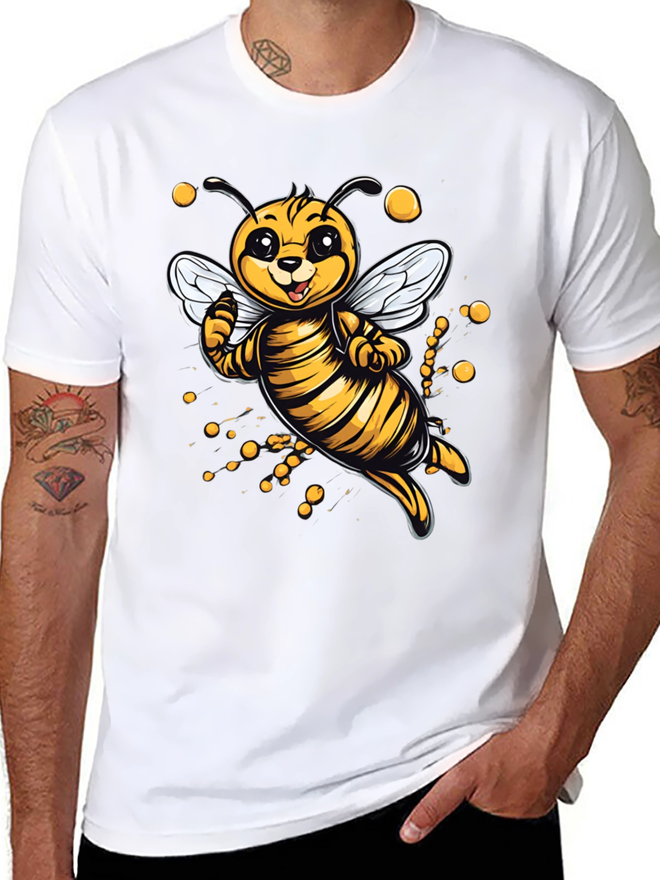 Black Cute Cartoon Bee Graphic T-Shirt view 8