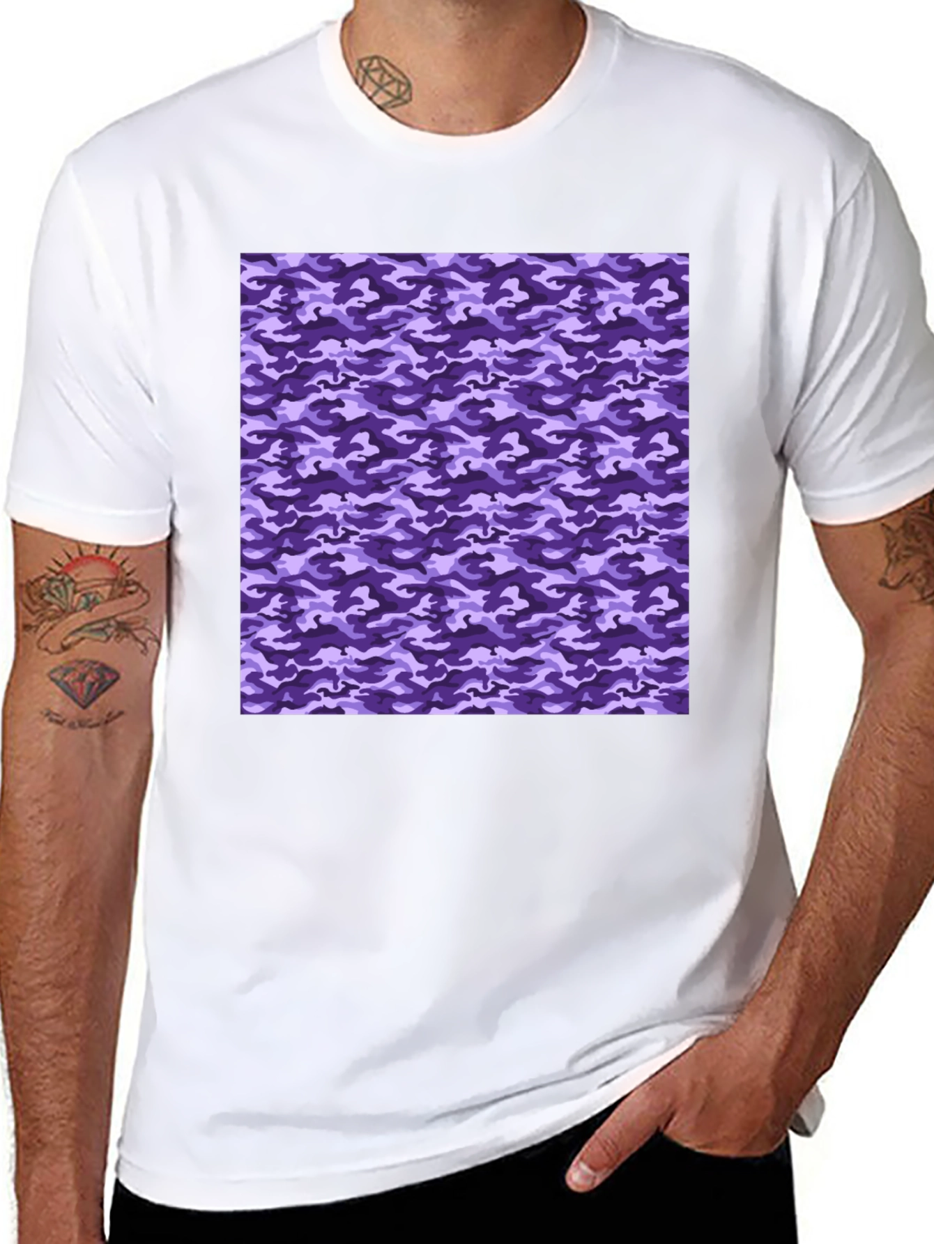 Black Purple Camo Print Black T-Shirt view 8