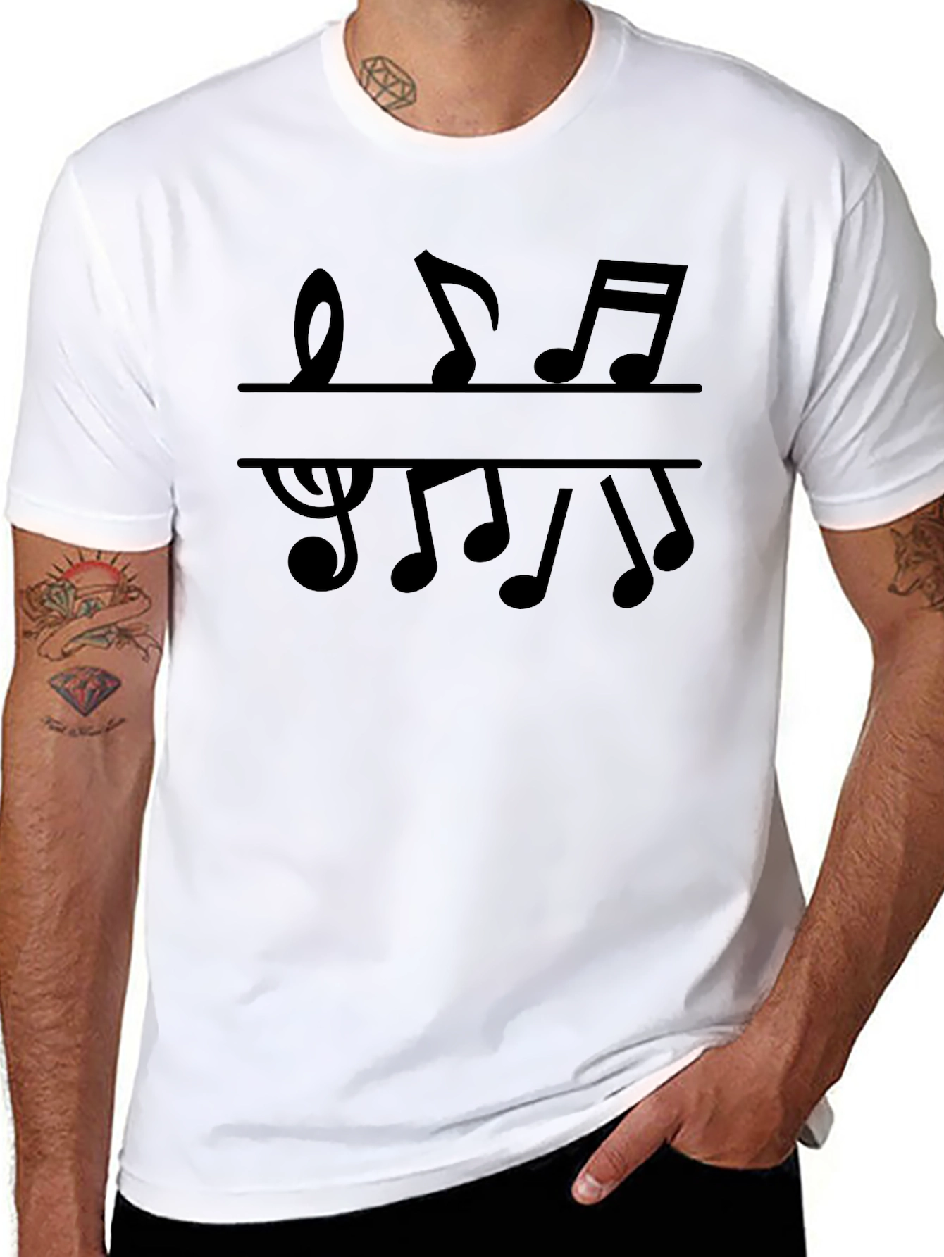 Black Musical Note T-Shirt - Black Cotton Tee for Music Lovers view 8
