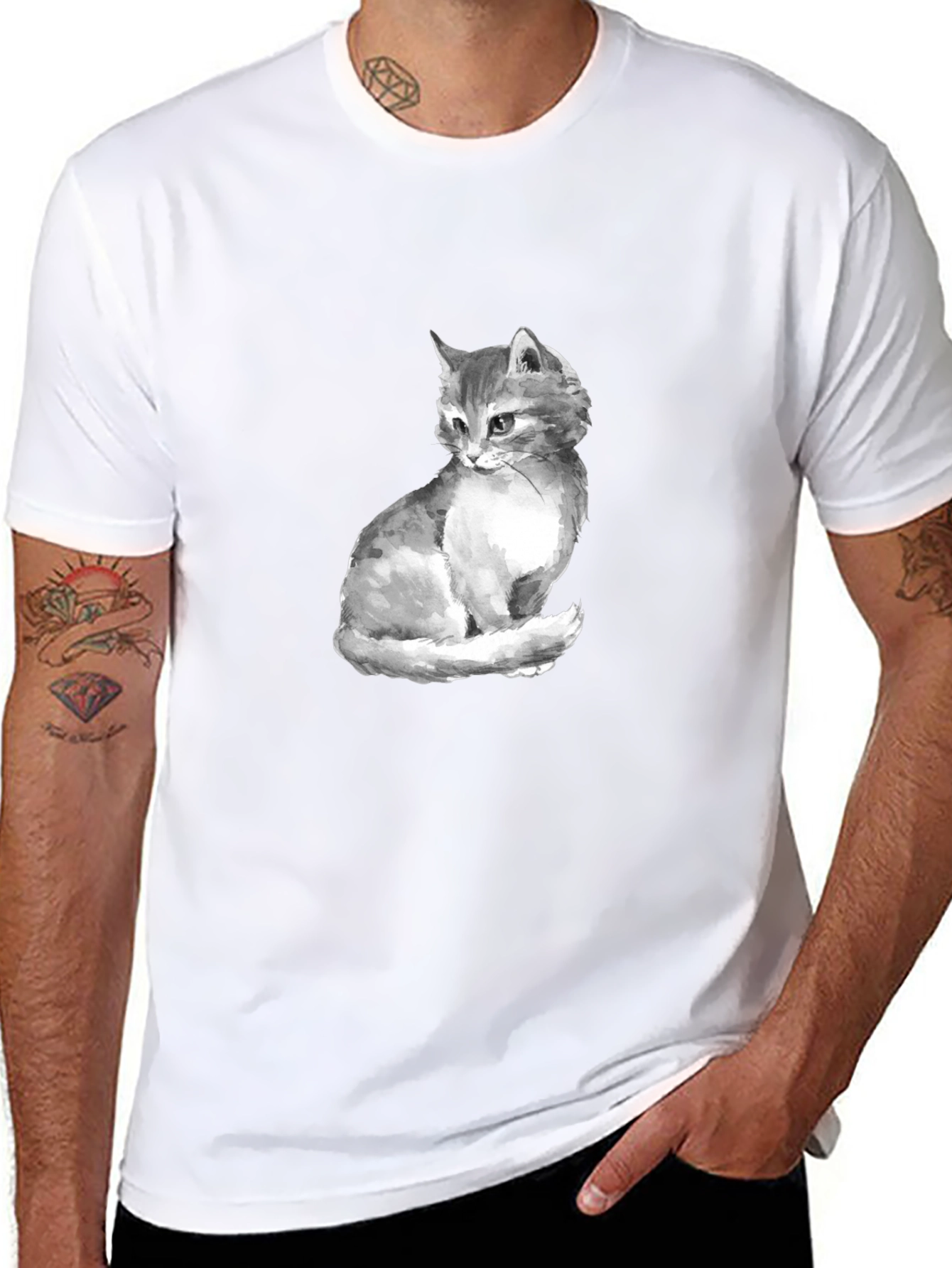 Black Cat Portrait Graphic Tee - Black Unisex T-Shirt view 8