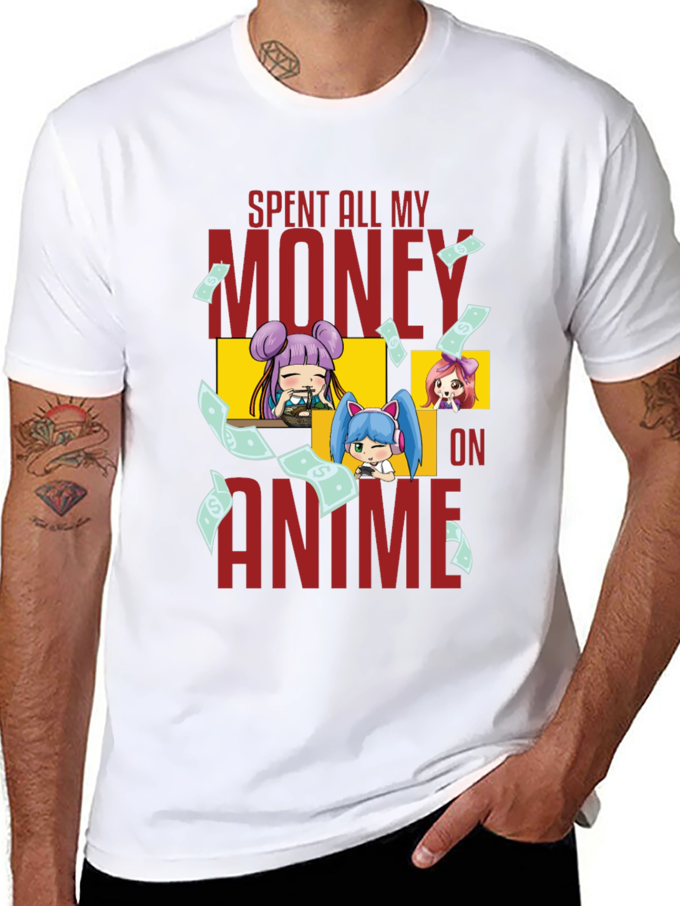 Black Anime Fan T-Shirt - Spent All My Money On Anime Graphic Tee view 8