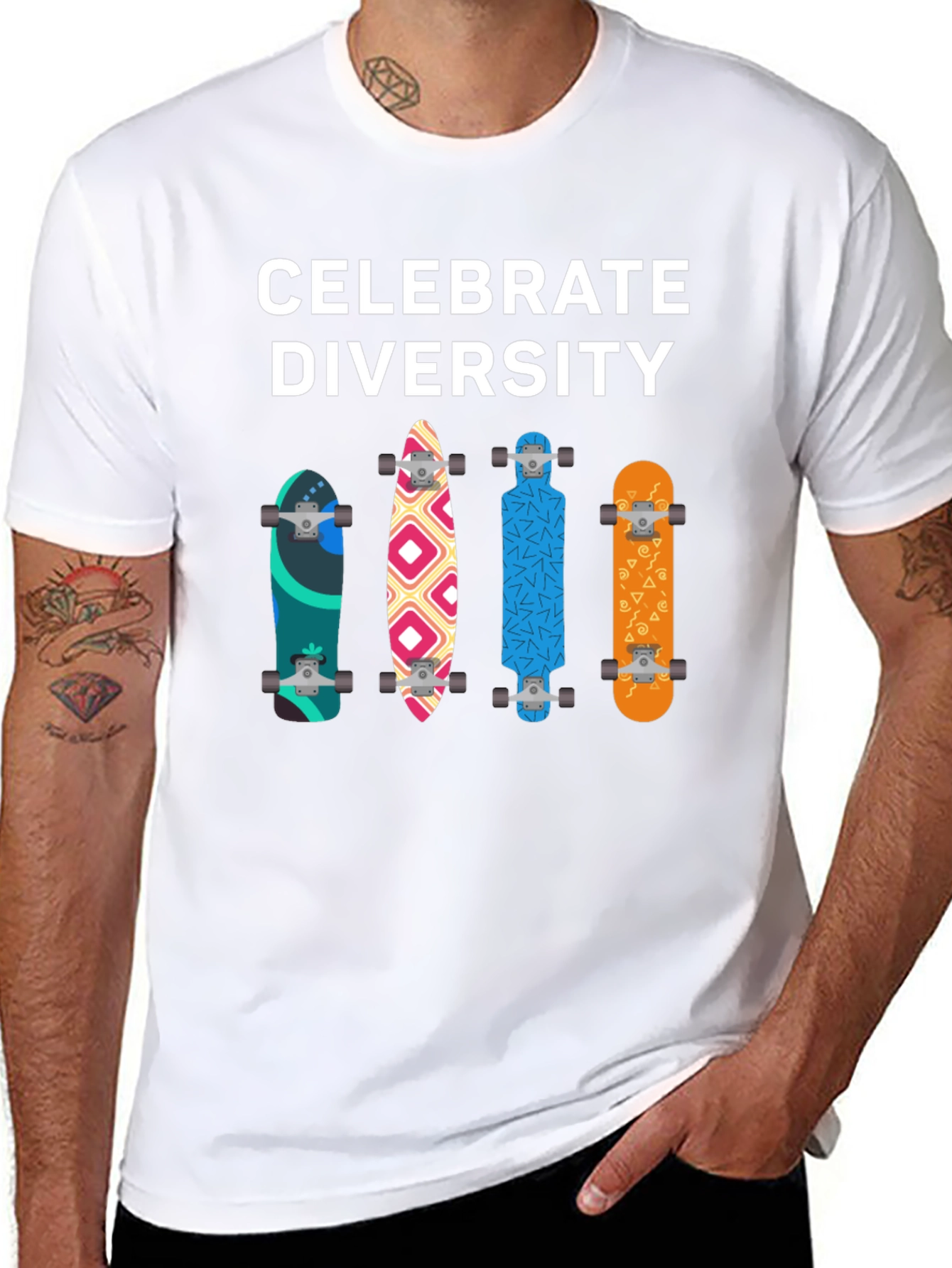 Black Celebrate Diversity Skateboard Graphic T-Shirt view 8