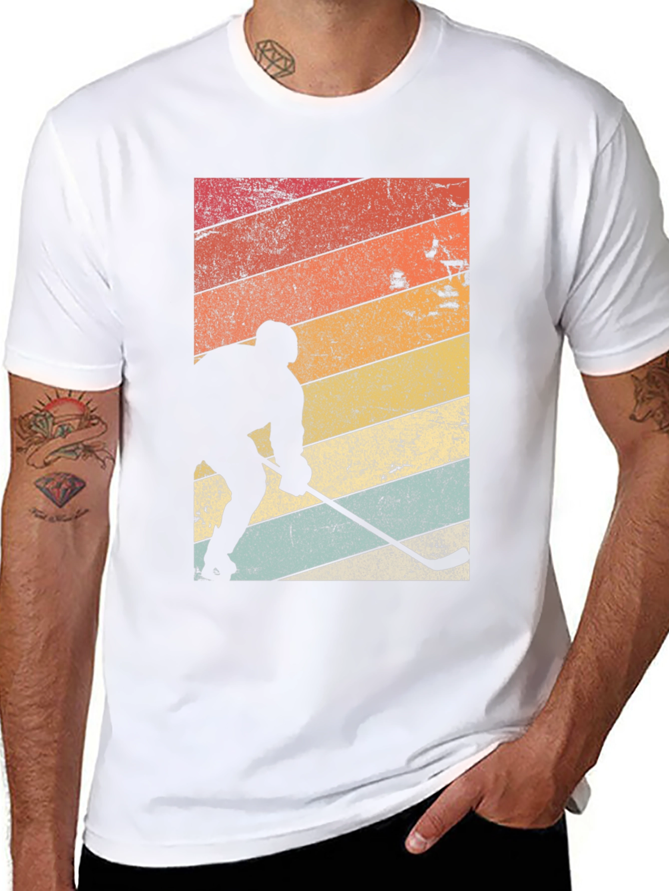 Black Retro Hockey Player Graphic T-Shirt view 8