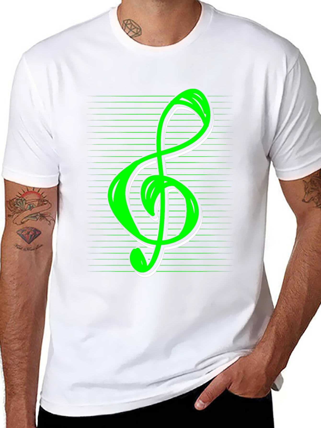 Green Treble Clef Graphic Tee - Music Lover T-Shirt - 8