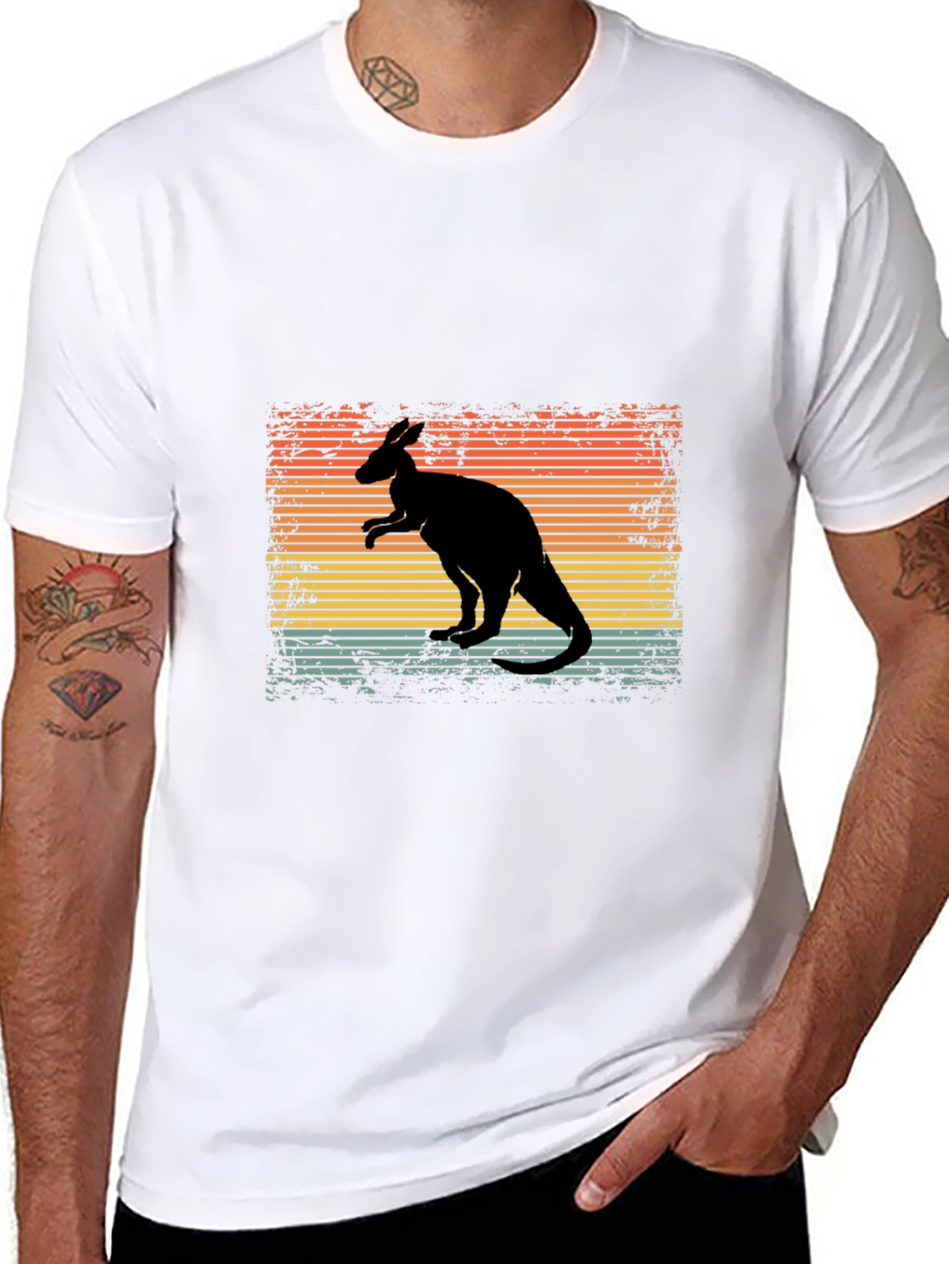 Black Retro Kangaroo Graphic T-Shirt view 8