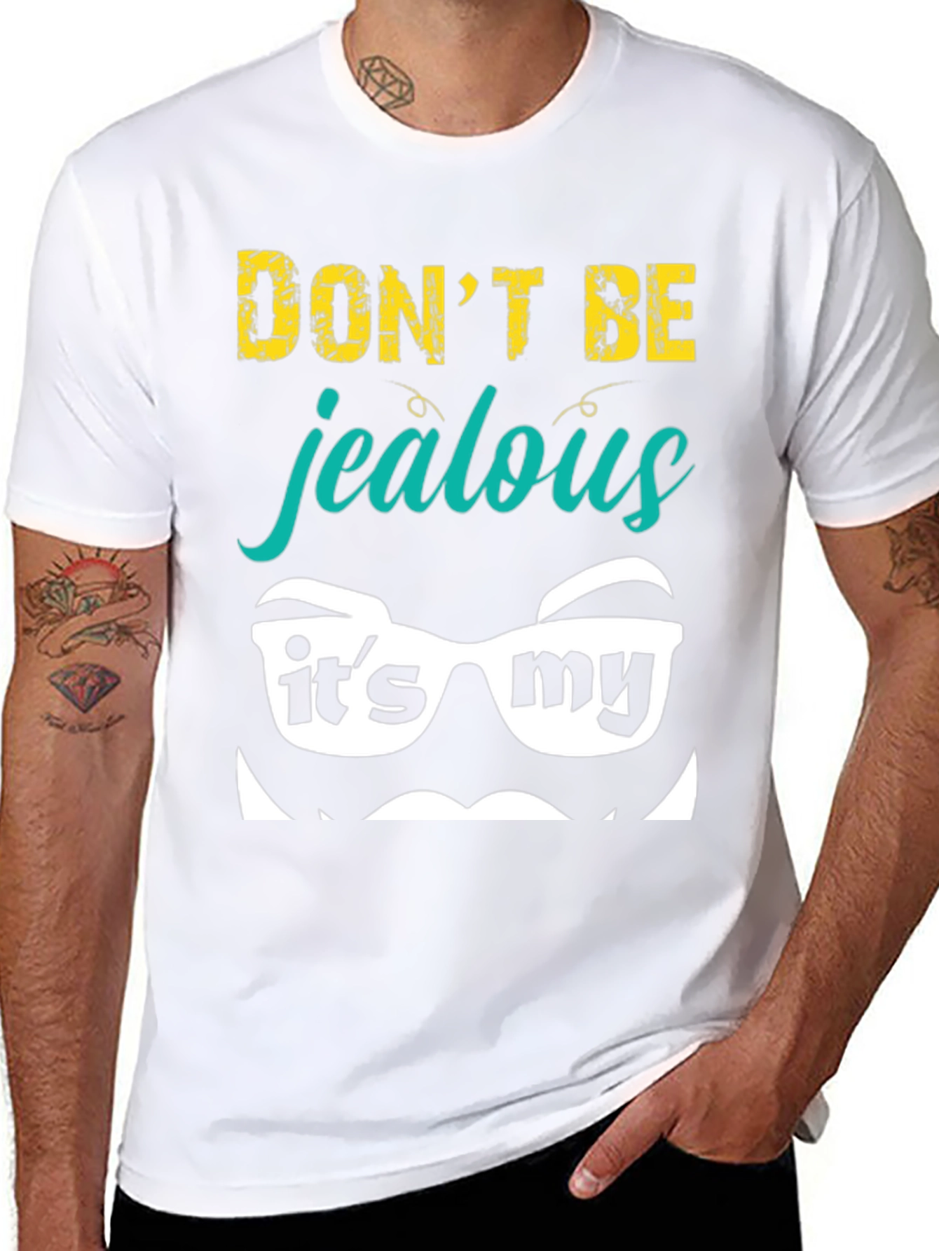Black Funny "Don't Be Jealous" Graphic Tee view 8