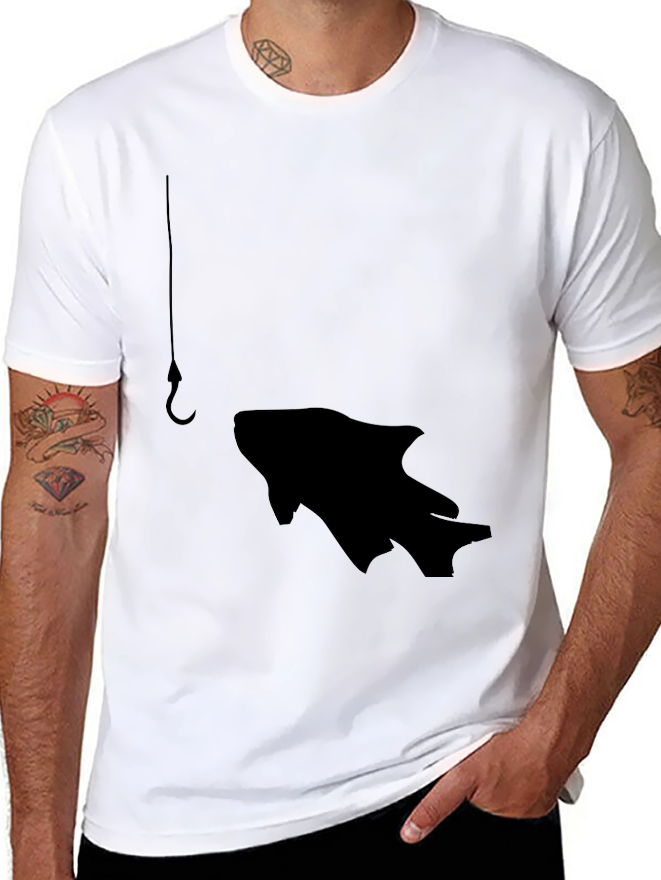 Black Fishing Hook Fish Graphic Tee - Black view 8