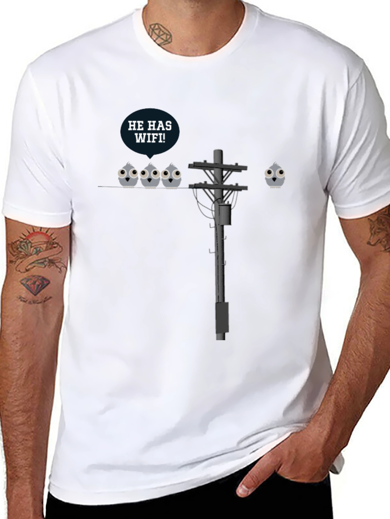 Black He Has Wifi Funny Bird Graphic Tee view 8