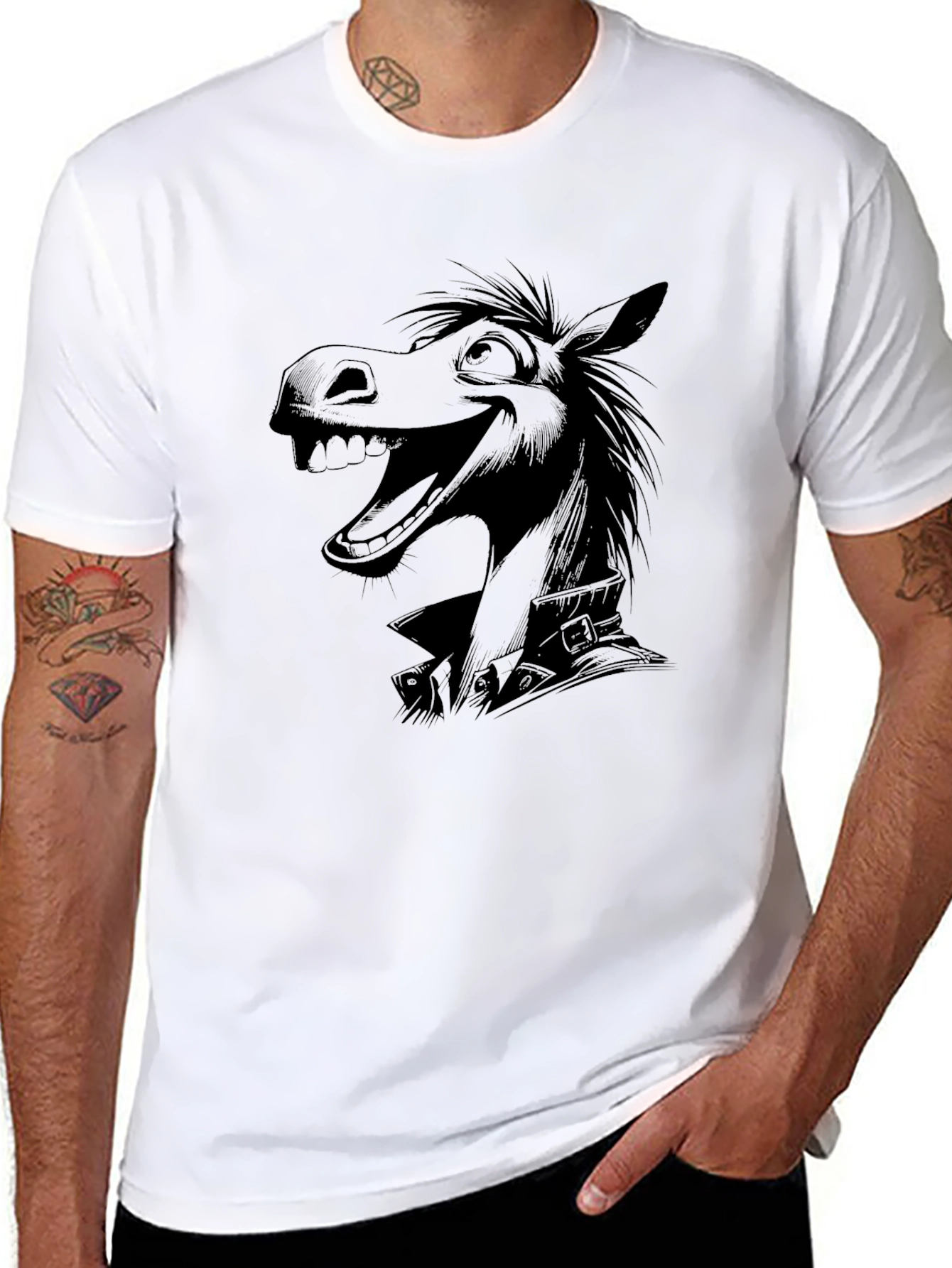 Black Cartoon Horse Black T-Shirt view 8