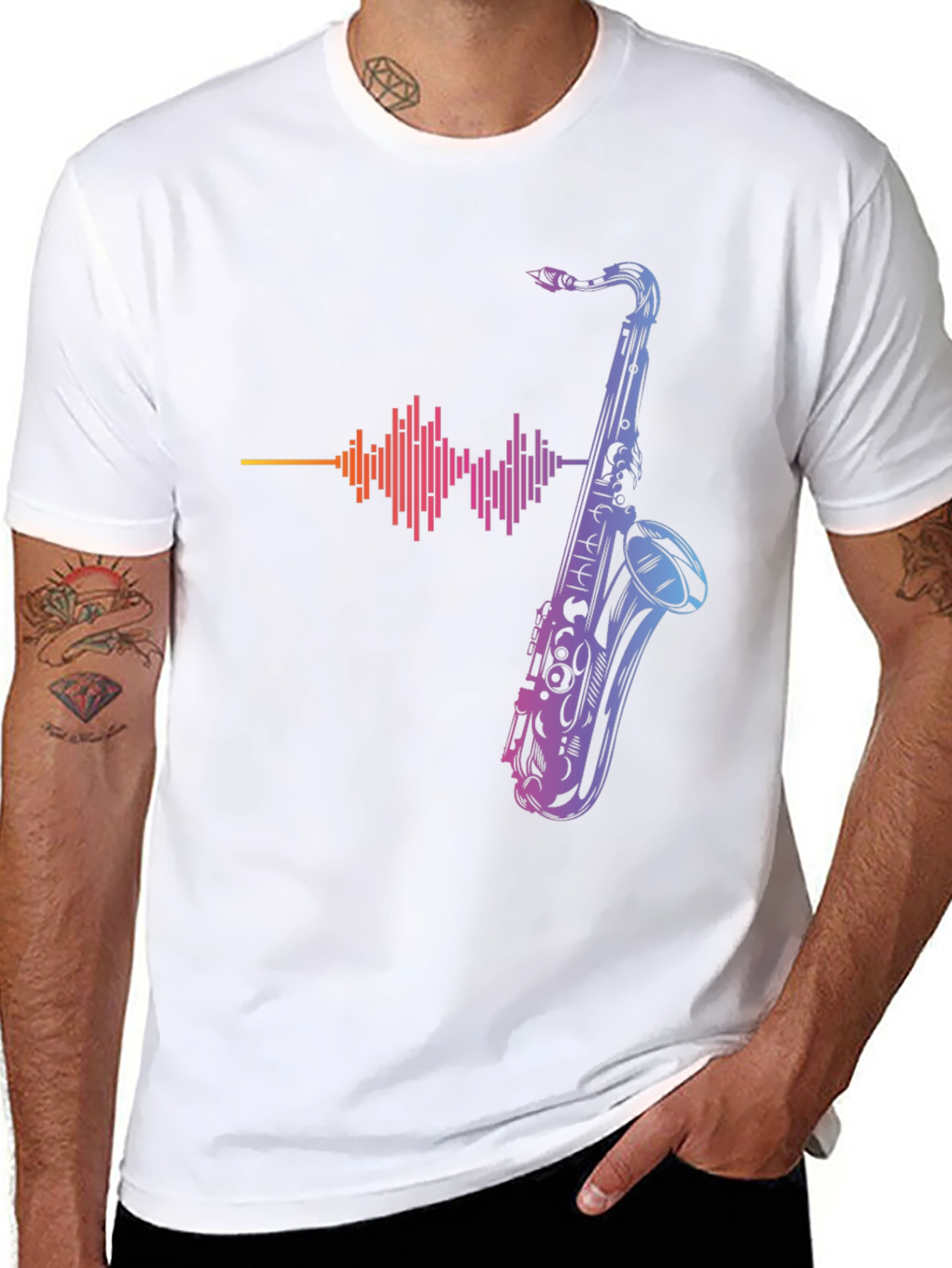 Black Saxophone Graphic Print Tee - Music Lover T-Shirt view 8