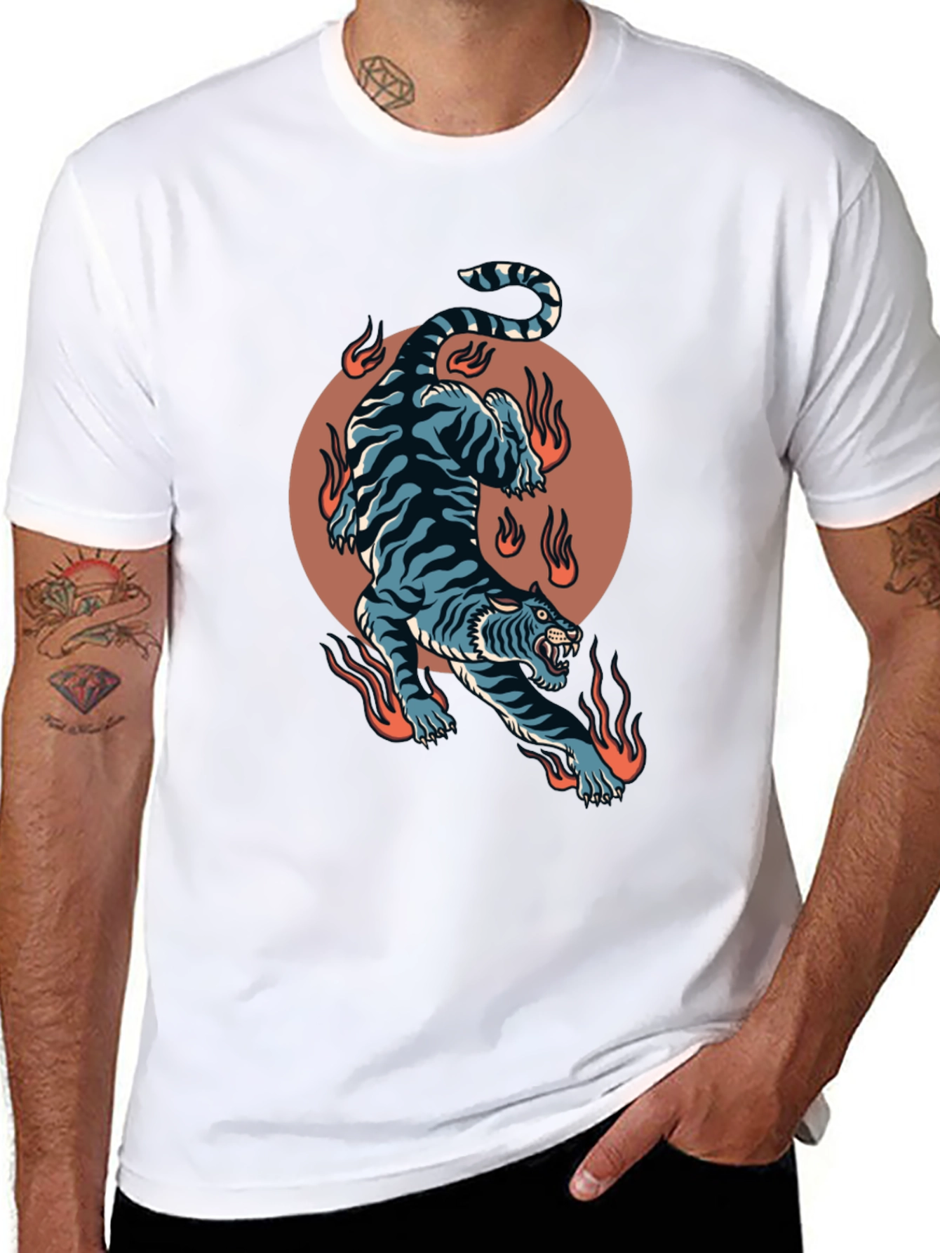 Black Fiery Tiger Graphic Tee - Bold Black T-Shirt view 8