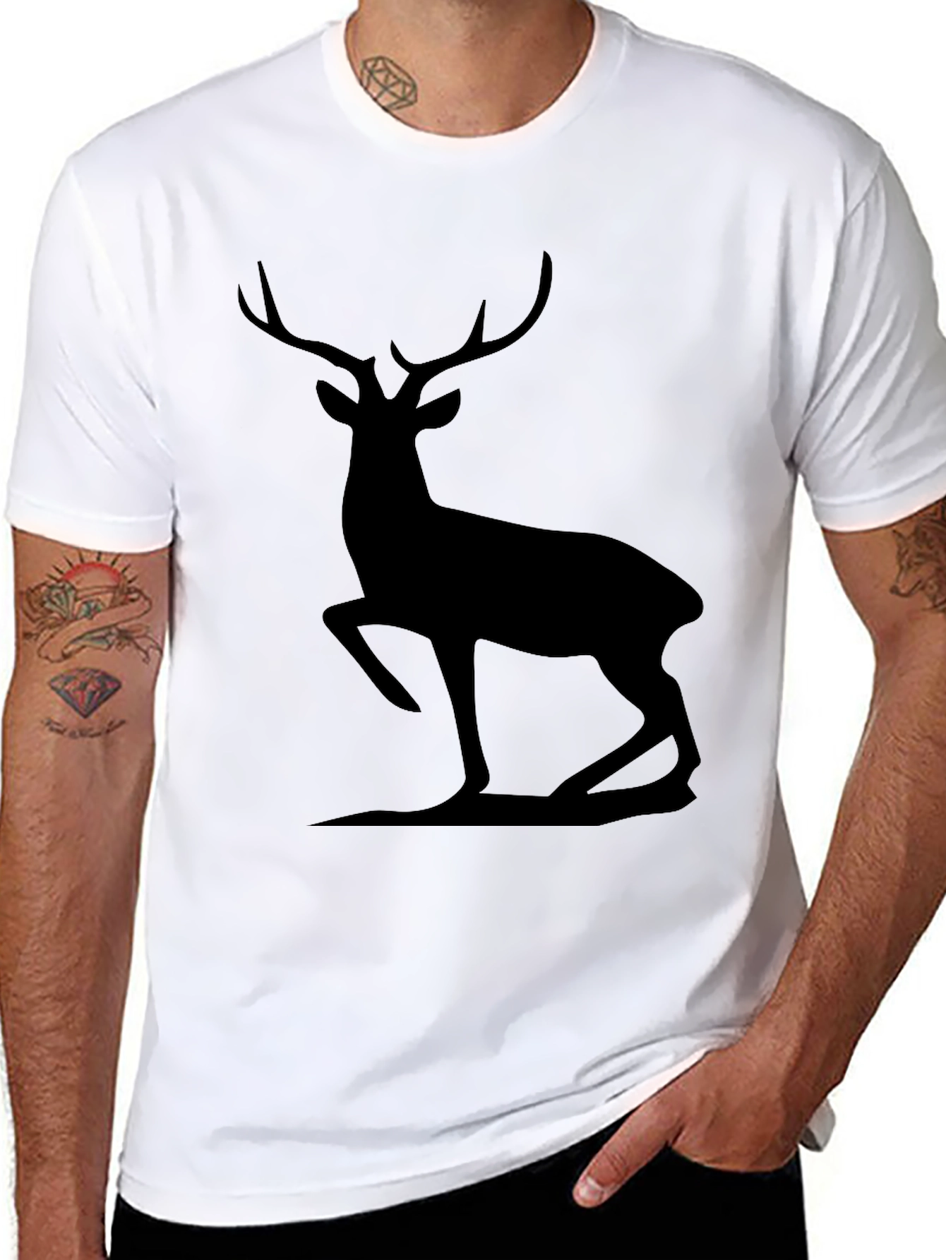 Black Men's Black Deer Silhouette Graphic Tee view 8