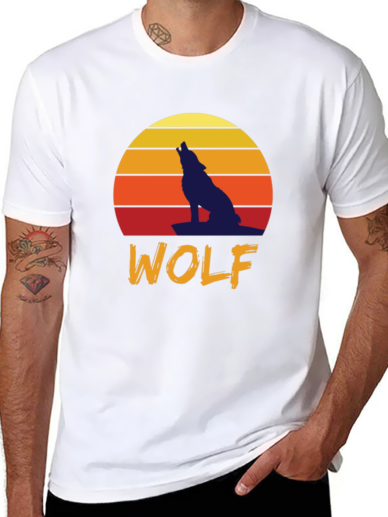 Black Wolf Sunset Graphic Tee - Vintage Style T-Shirt view 8