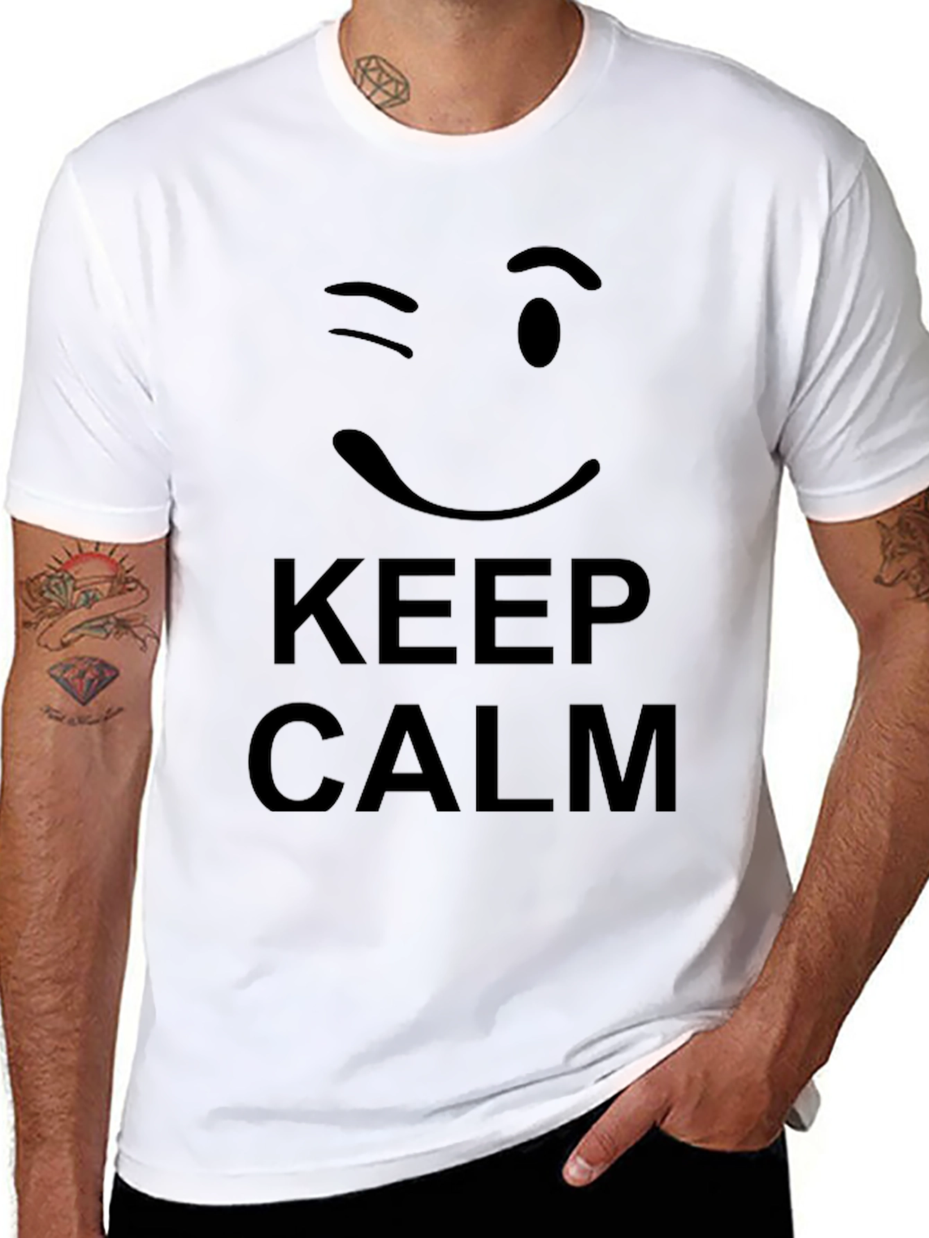 Black Keep Calm Wink Face Black Graphic Tee view 8