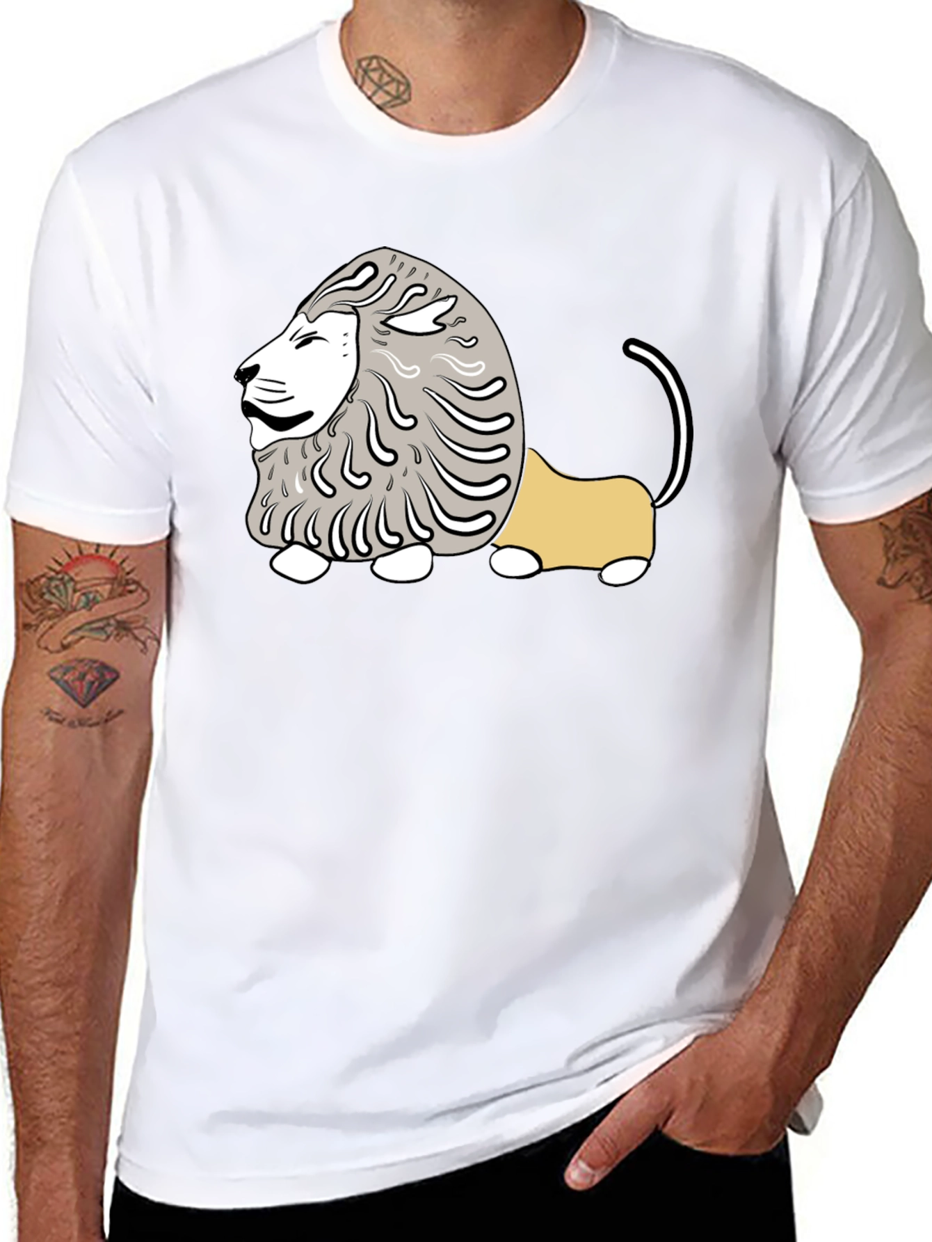 Black Cartoon Lion Graphic Tee - Casual Black T-Shirt view 8