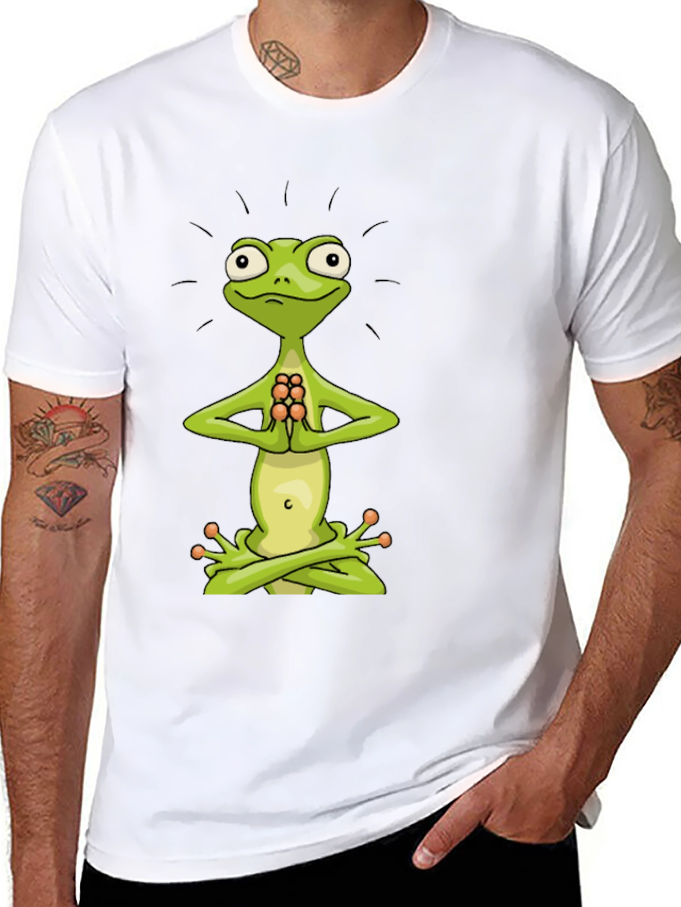Black Zen Frog Tee - Meditating Cartoon Frog T-Shirt view 8