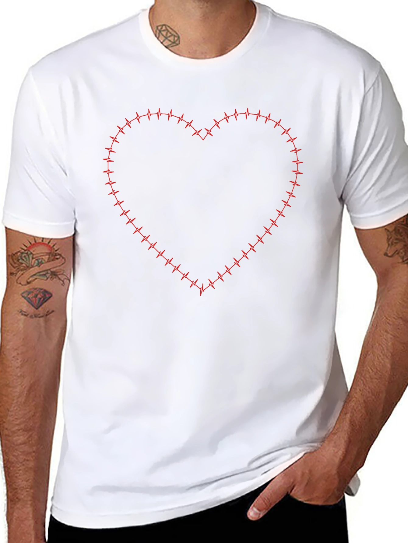 Black Heartbeat Heart Graphic Men's Black T-Shirt view 8