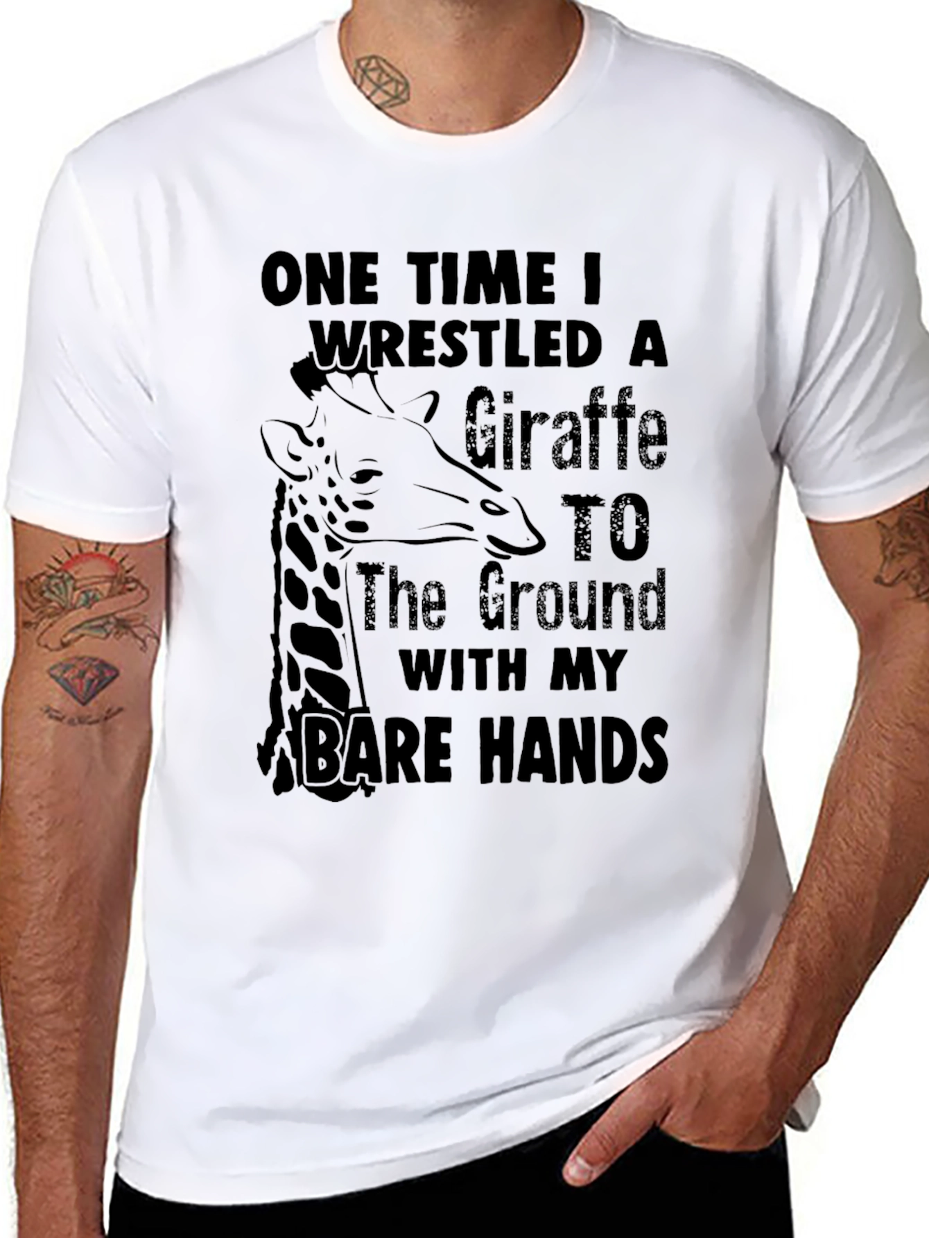 Black Giraffe Wrestler T-Shirt - Funny Graphic Tee view 8