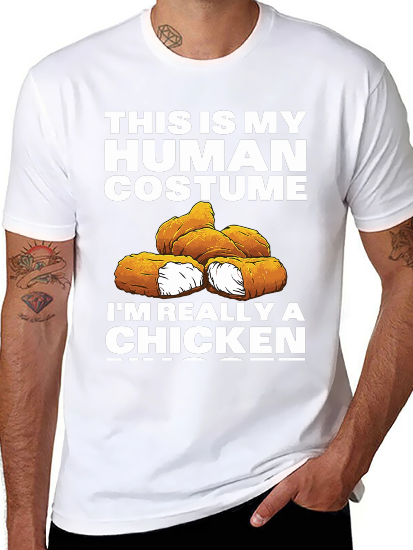 Black Funny Human Costume Chicken Nuggets T-Shirt view 8