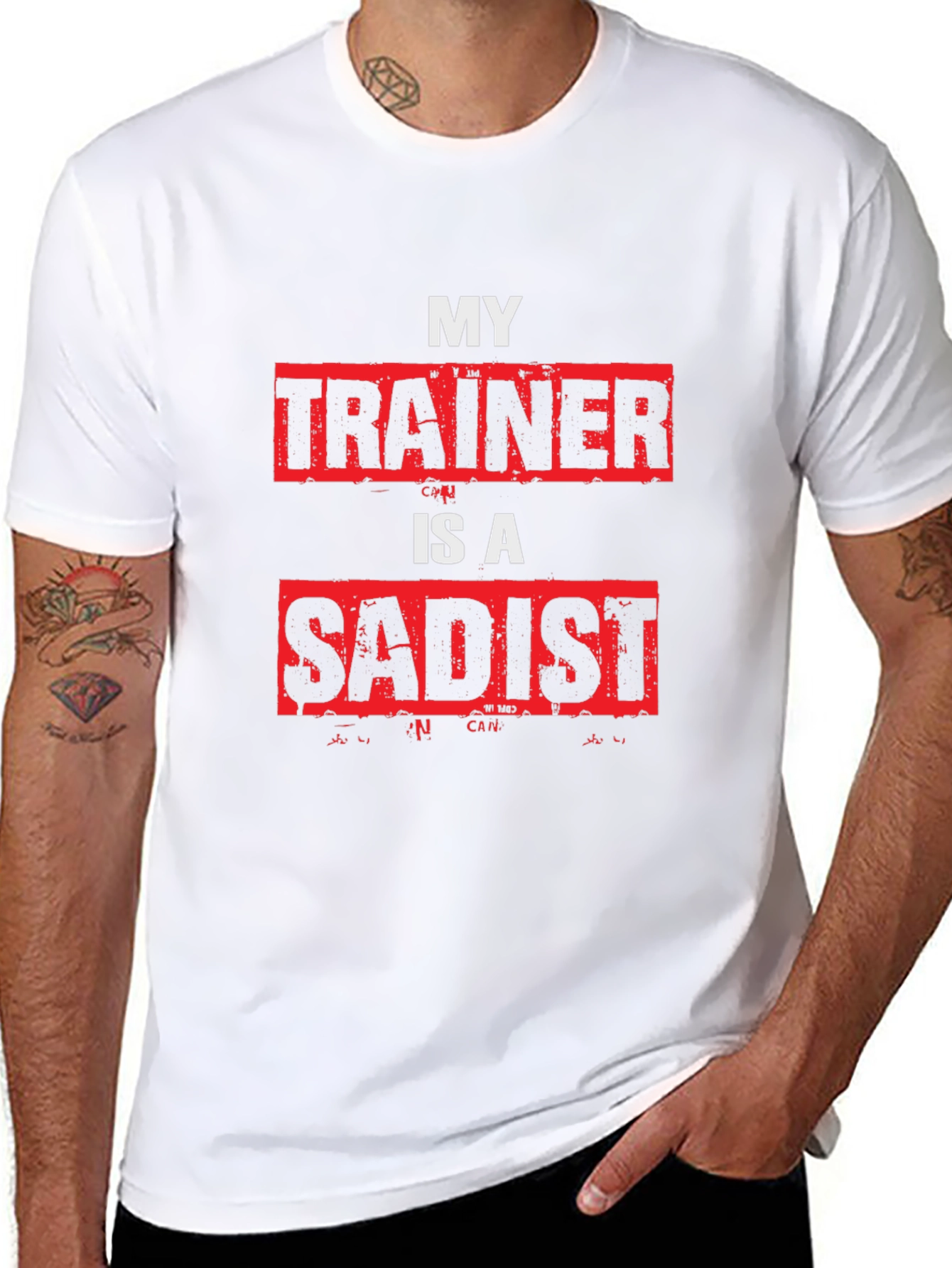 Black My Trainer is a Sadist Graphic Tee - Gym Humor T-Shirt view 8