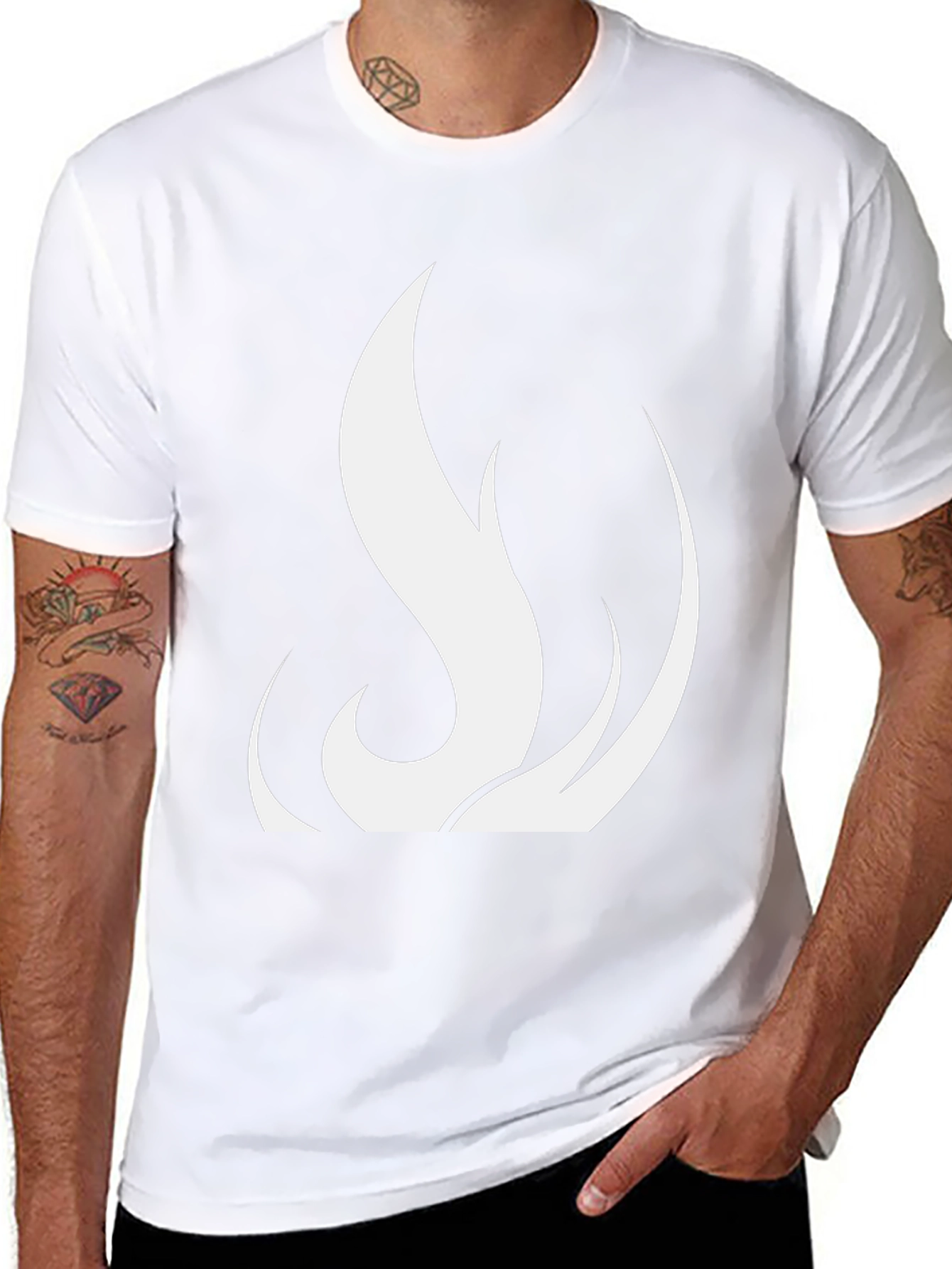 Black Black T-Shirt with White Flame Design view 8
