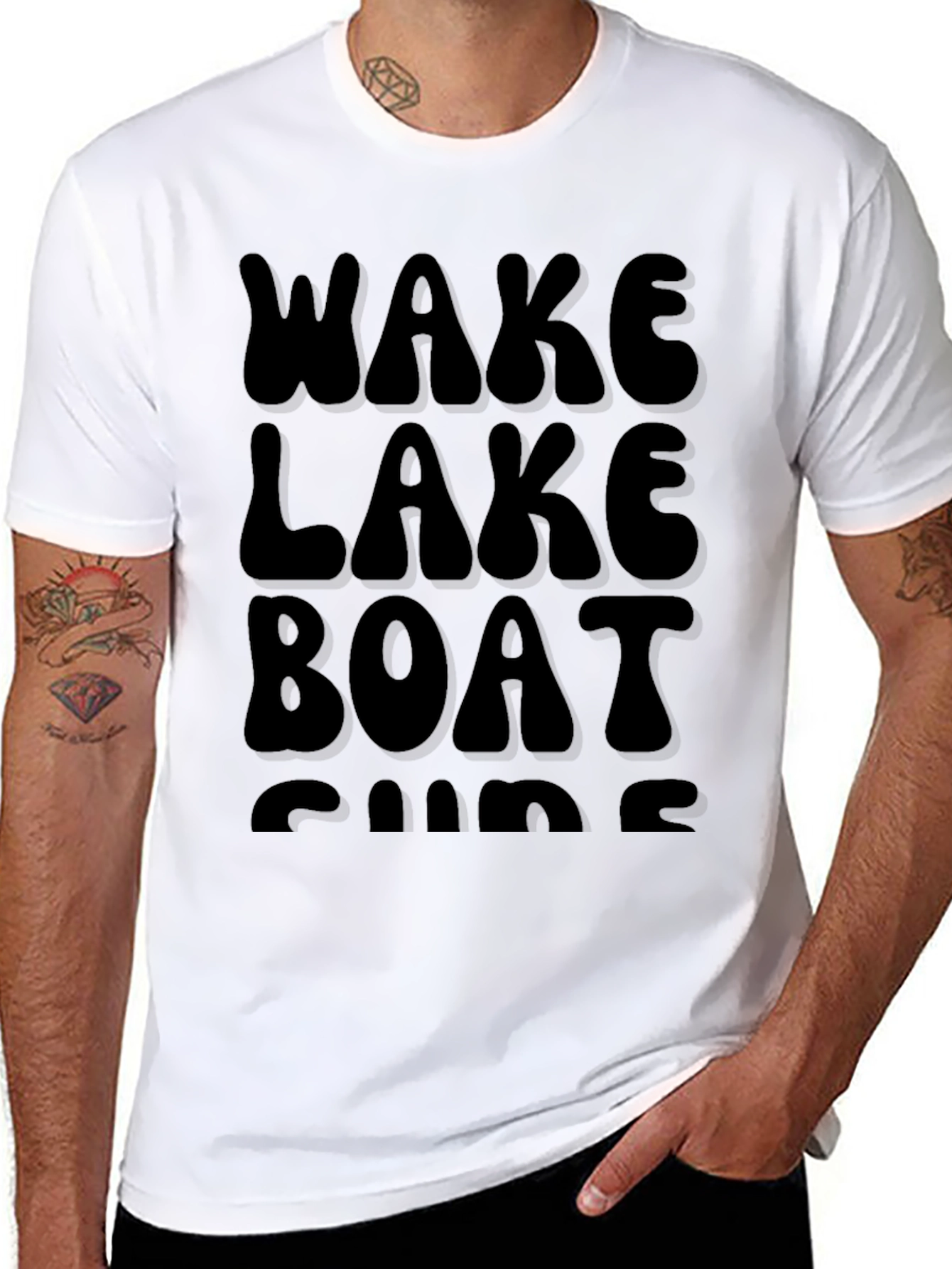 Black Wake Lake Boat Surf T-Shirt, Black Cotton Tee view 8