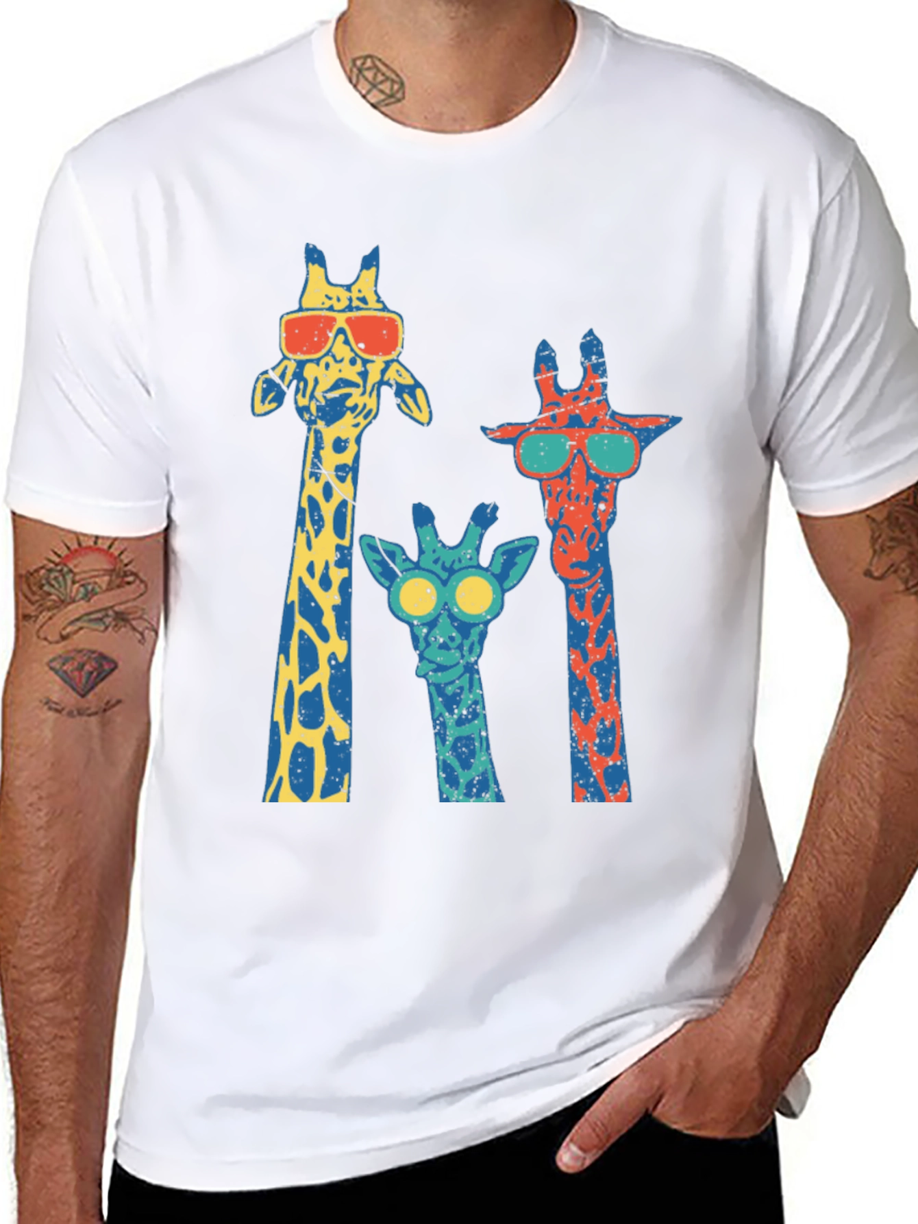 Black Cool Giraffe Crew Neck T-Shirt view 8
